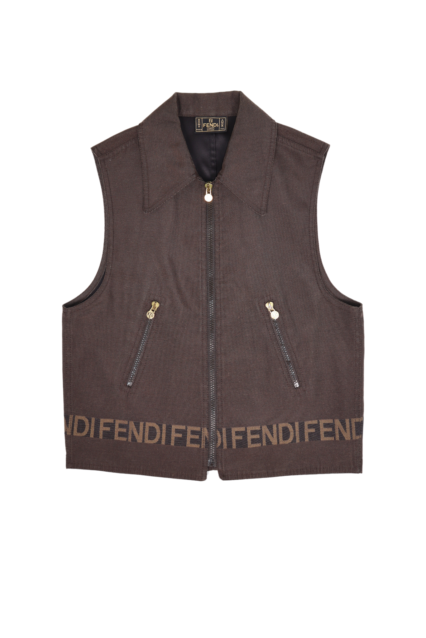 Vintage 90s Fendi Roma Brown Twill Logo Vest