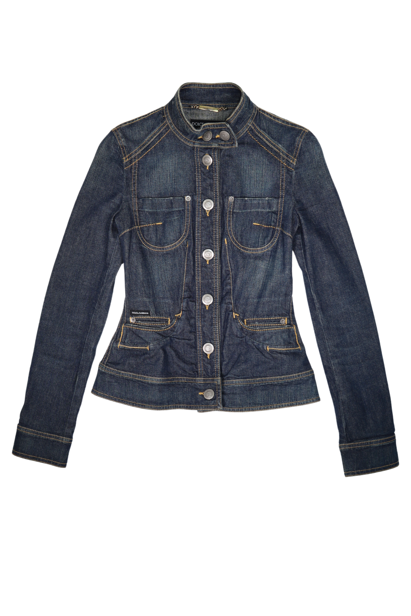 Dolce & Gabbana Fitted Top Stitch Denim Moto Jacket