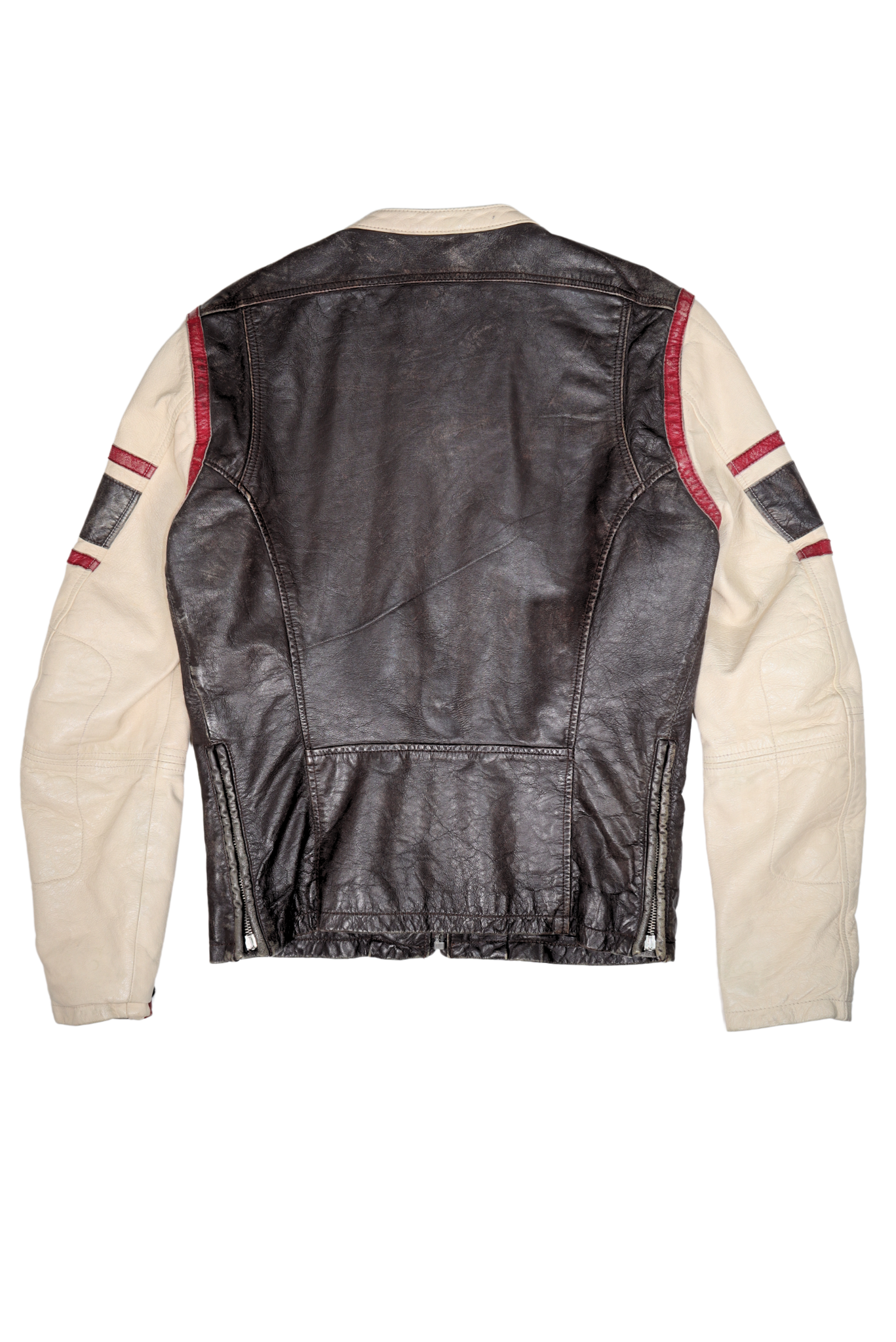 90s Rare Diesel Leather Moto Jacket Black/Red/White