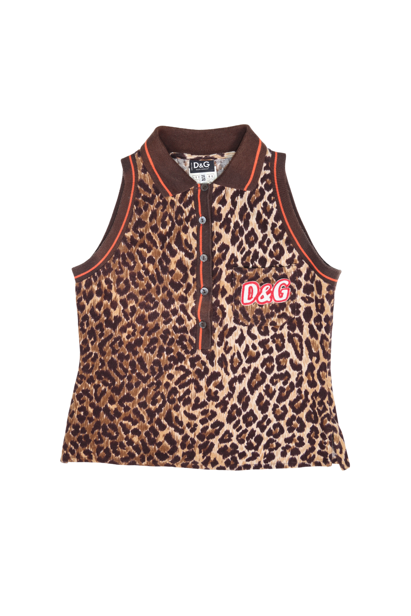 Vintage D&G Cheetah Embroidered Logo Polo Tank Top