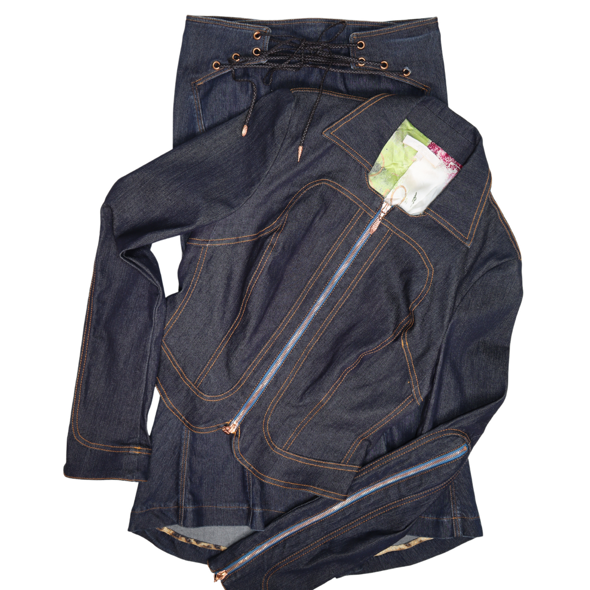 SET) Vintage Roberto Cavalli S/S 2002 Indigo Denim Jacket & Skirt