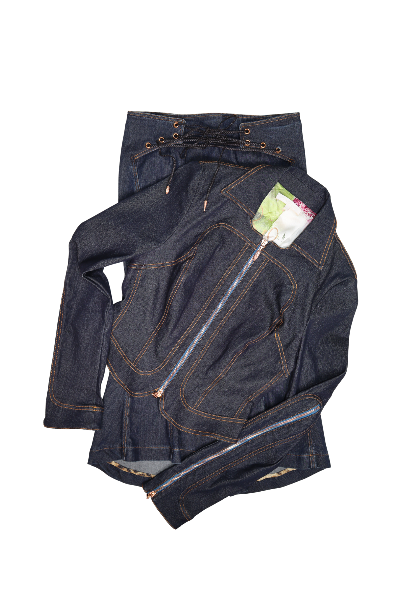 (SET) Vintage Roberto Cavalli S/S 2002 Indigo Denim Jacket & Skirt
