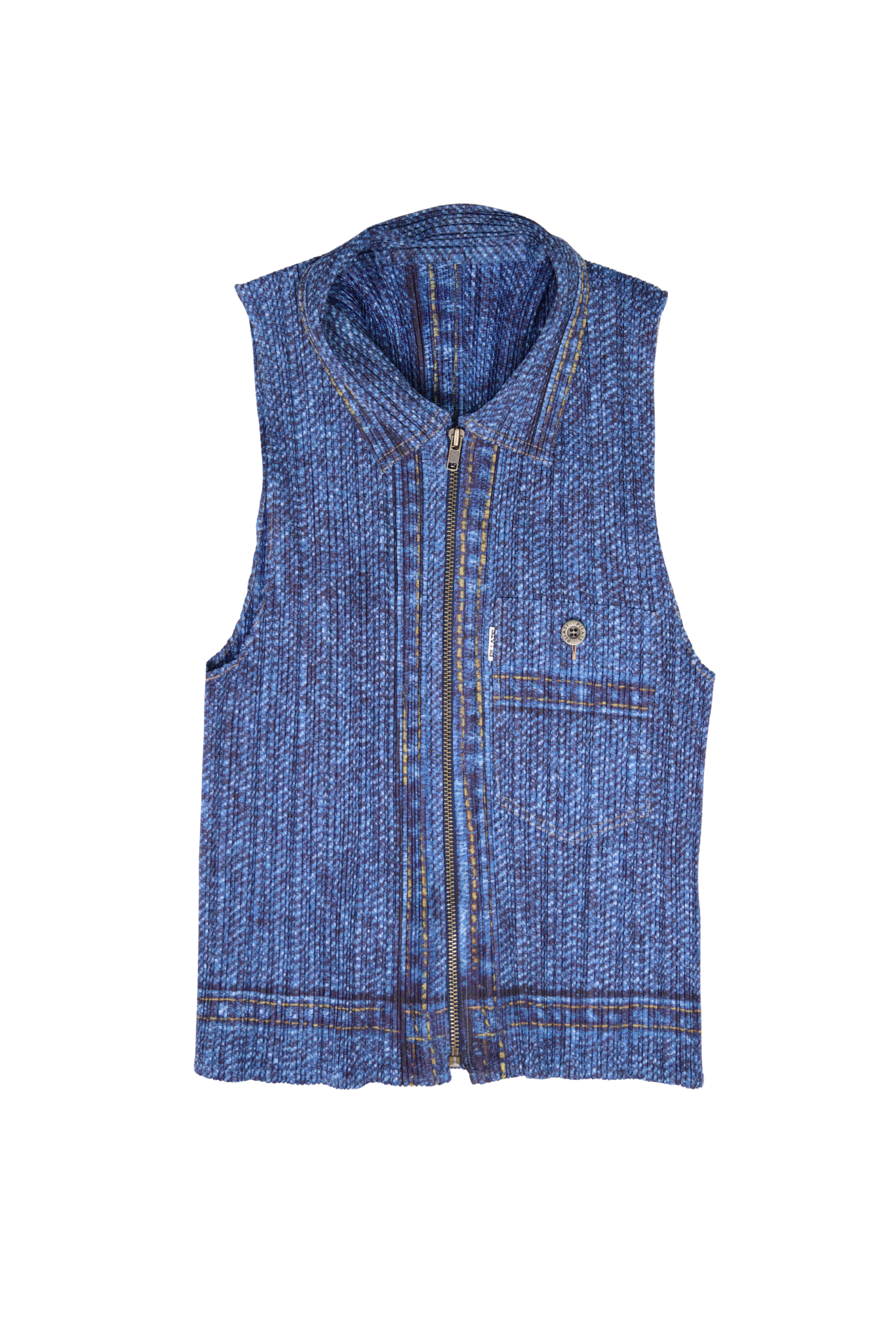Rare Issey Miyake Pleats Please Denim Zipper Vest