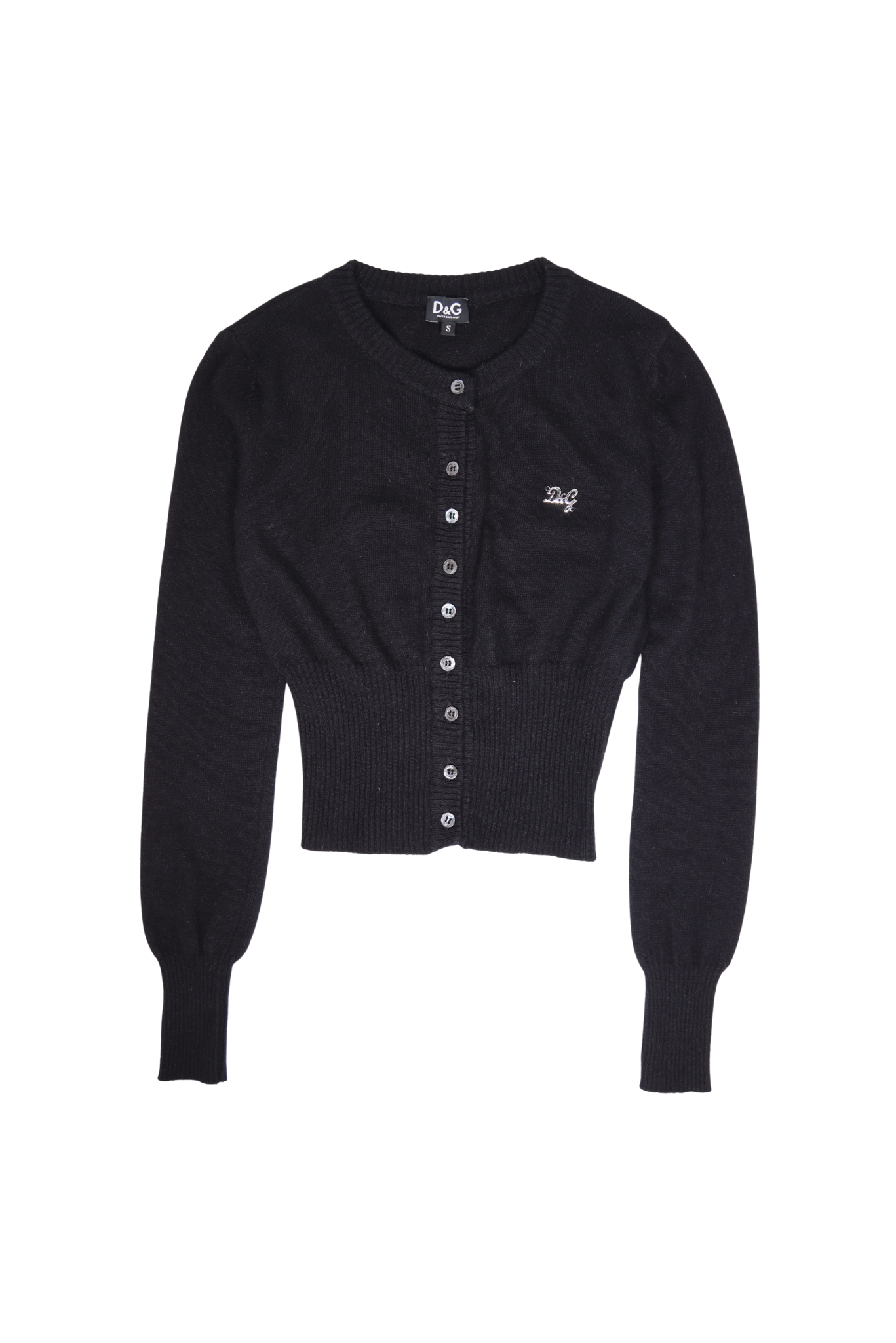 Vintage D&G Angora & Wool Logo Cropped Knit Black Cardigan