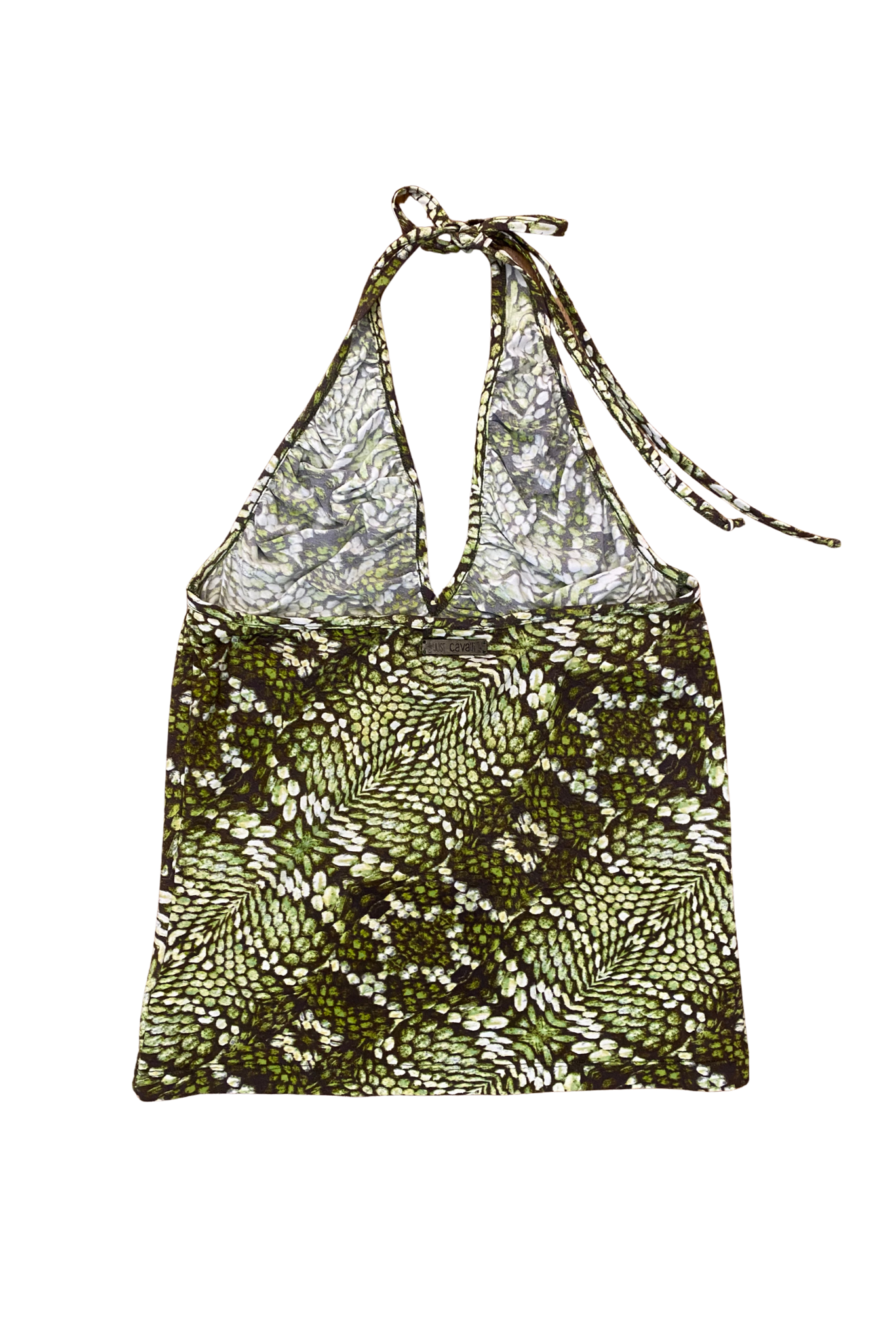 Vintage Roberto Cavalli Snakeskin Plunge Halter Top