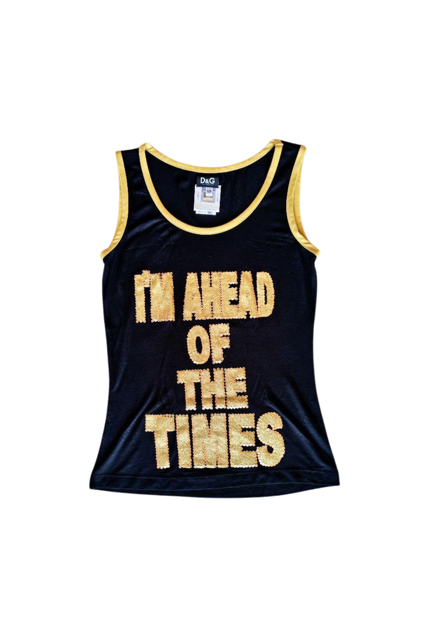 Vintage 2000's D&G "I'm Ahead Of The Times" Black Tank Top