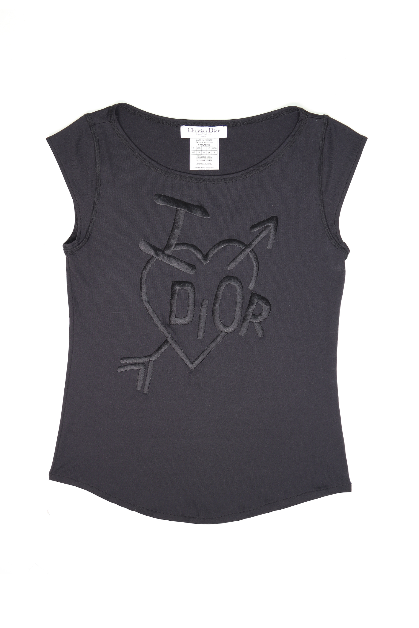Vintage Christian Dior 2005 “I Love Dior” Embroidered Cap Sleeve Shirt