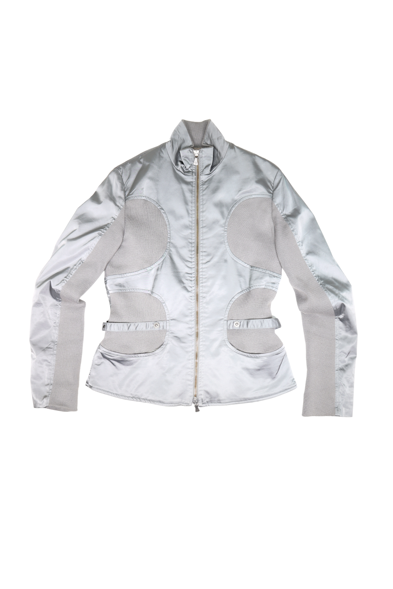 Vintage Versace Silver Satin Ribbed Zip Up Jacket