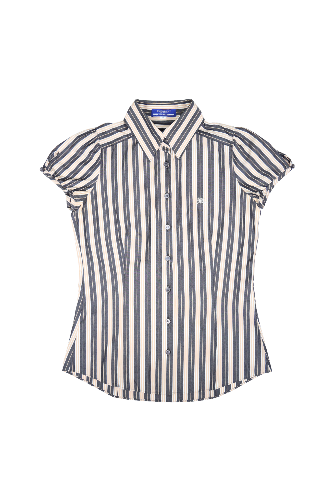 Vintage Burberry London Puff Sleeve Striped Polo Shirt