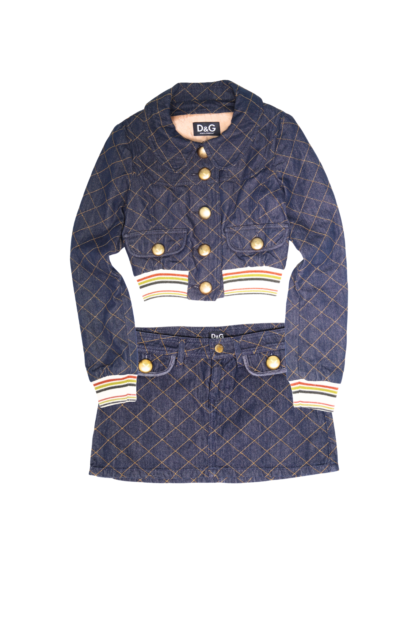 (SET) 90s Rare Dolce & Gabbana Quilted Denim Jacket and Skirt