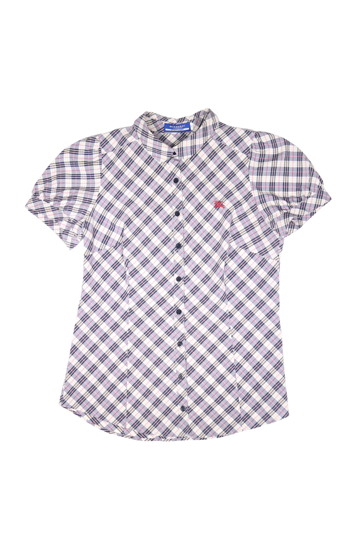 Vintage Burberry Checkered Puff Sleeve Short Sleeve Shirt