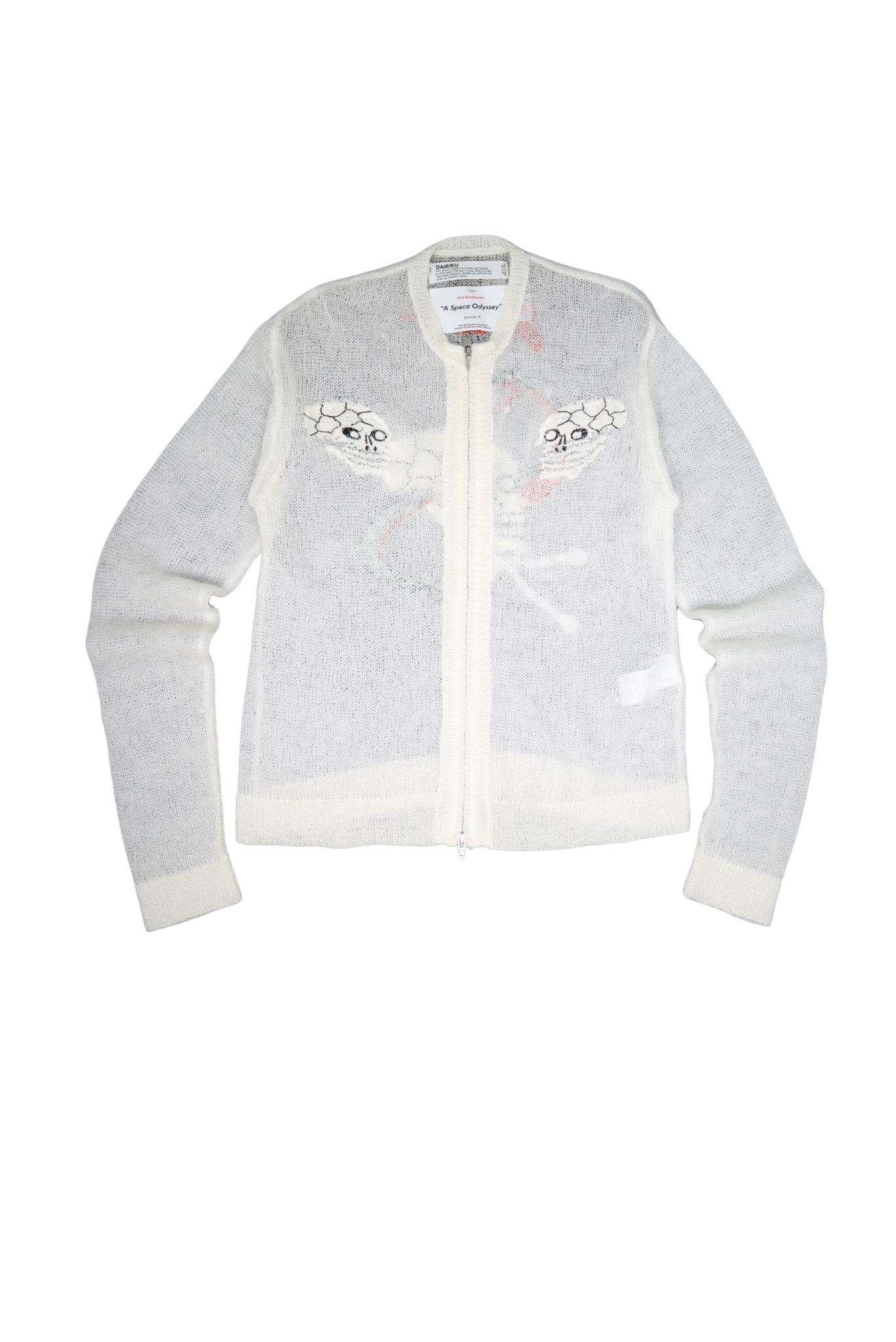 A Space Odyssey Skull Mohair Zip-Up White Cardigan