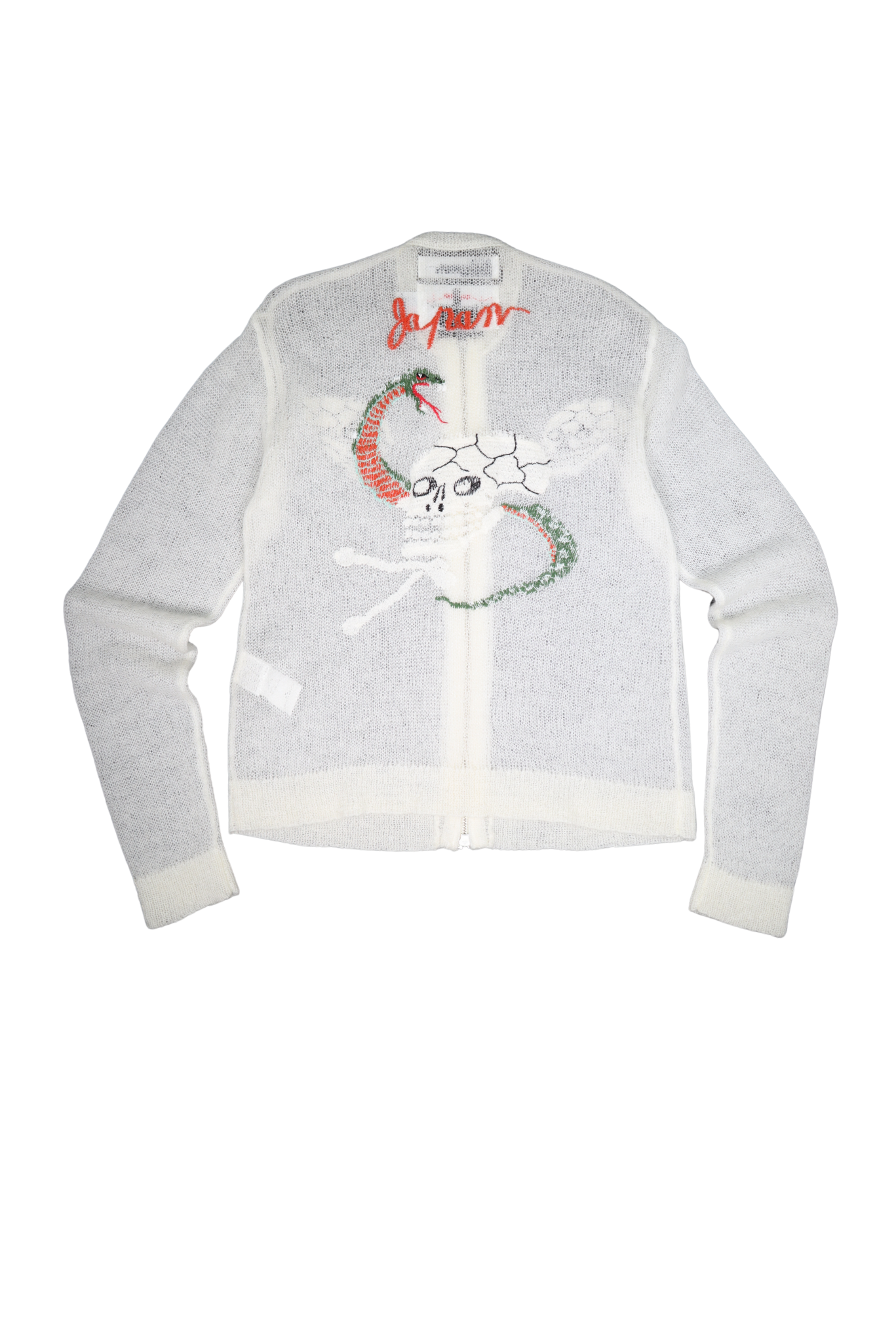 A Space Odyssey Skull Mohair Zip-Up White Cardigan