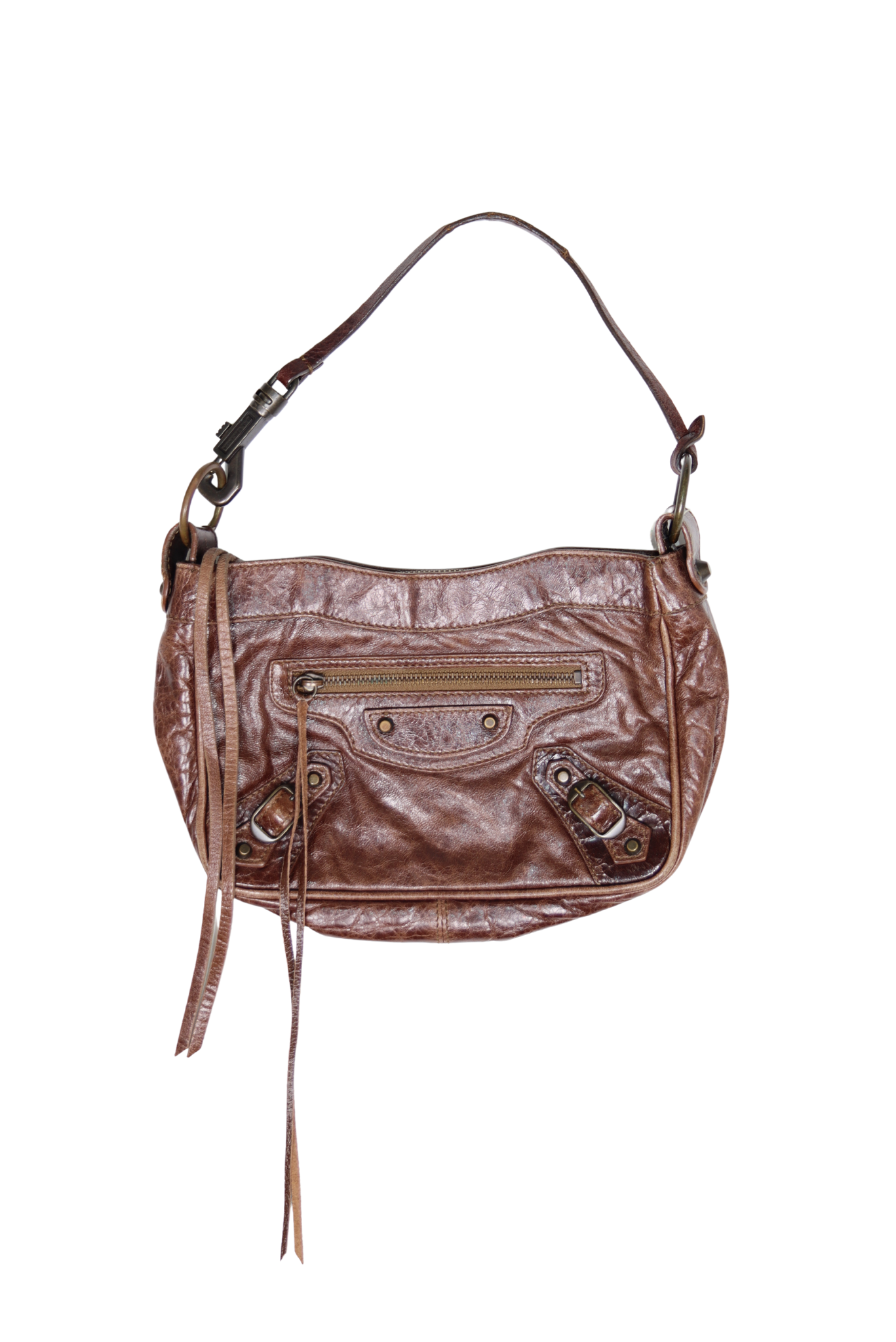 Balenciaga Brown Lambskin Leather Motorcycle Pouchette Bag