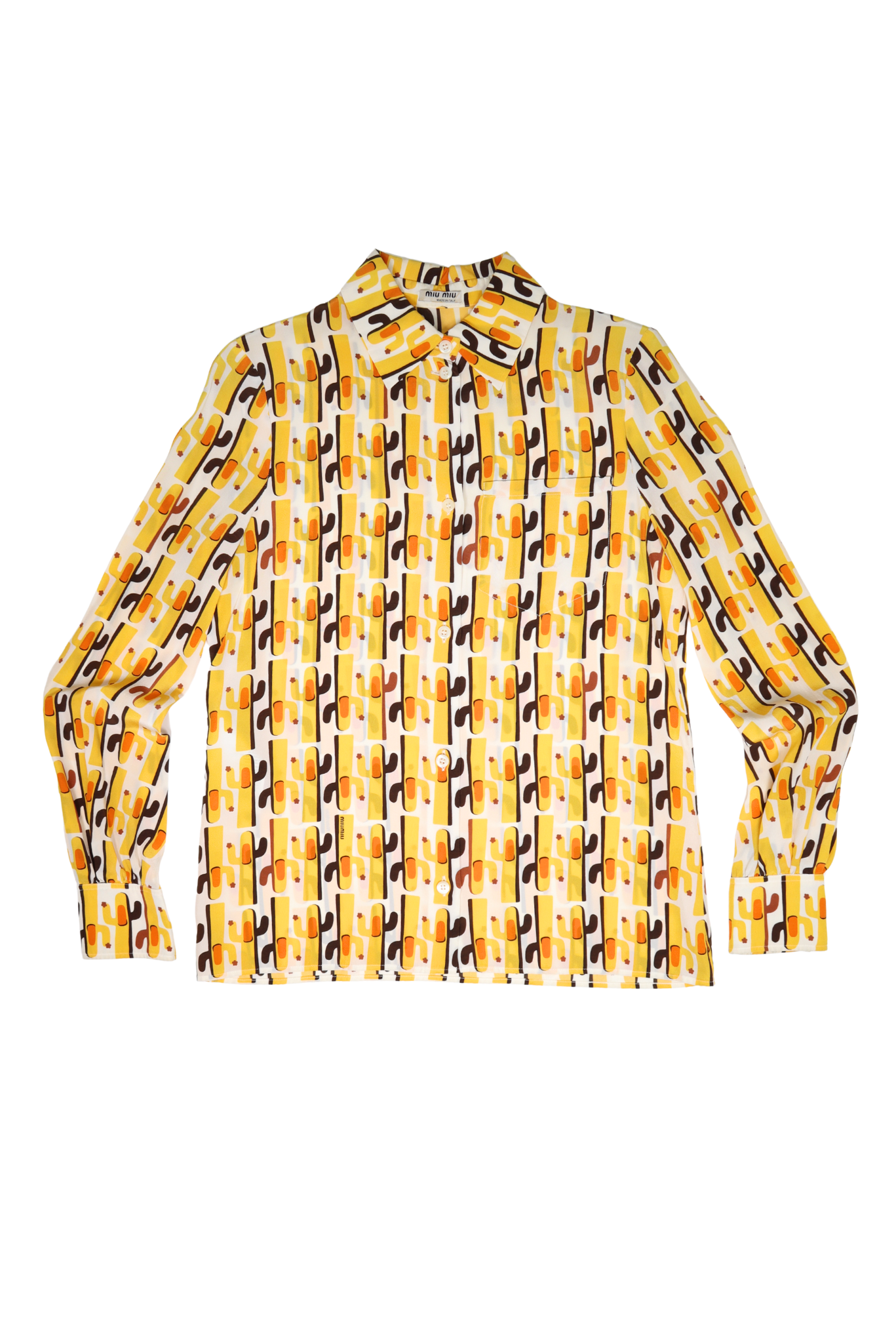 Miu Miu Cactus Print Silk Button Up Shirt