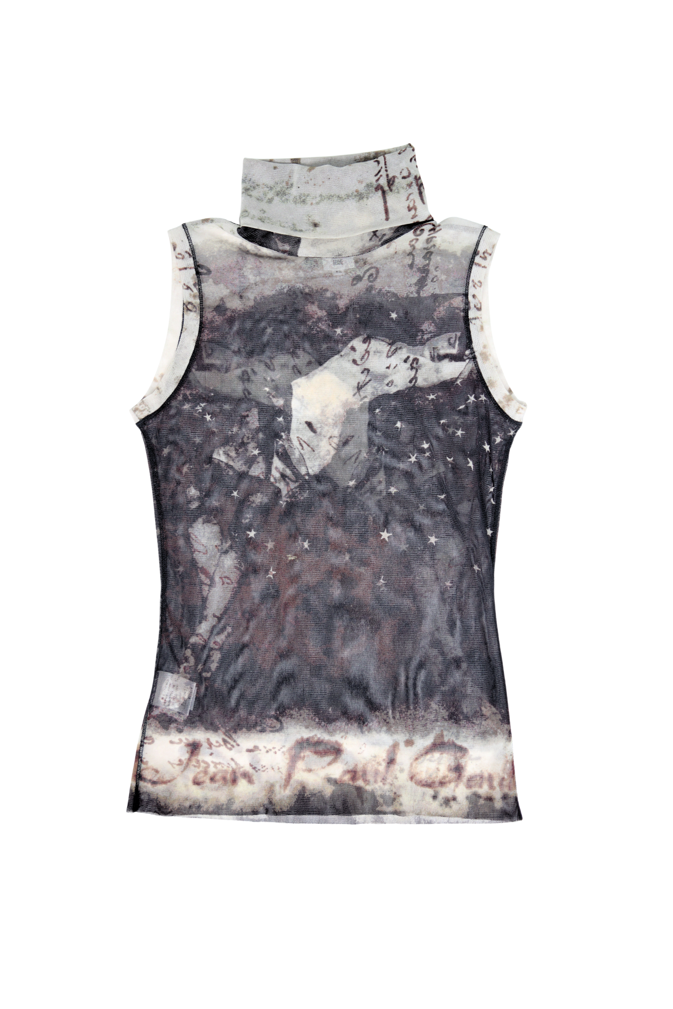 Vintage JPG ‘Sleeping Woman’ Printed Mesh Turtleneck Tank Top