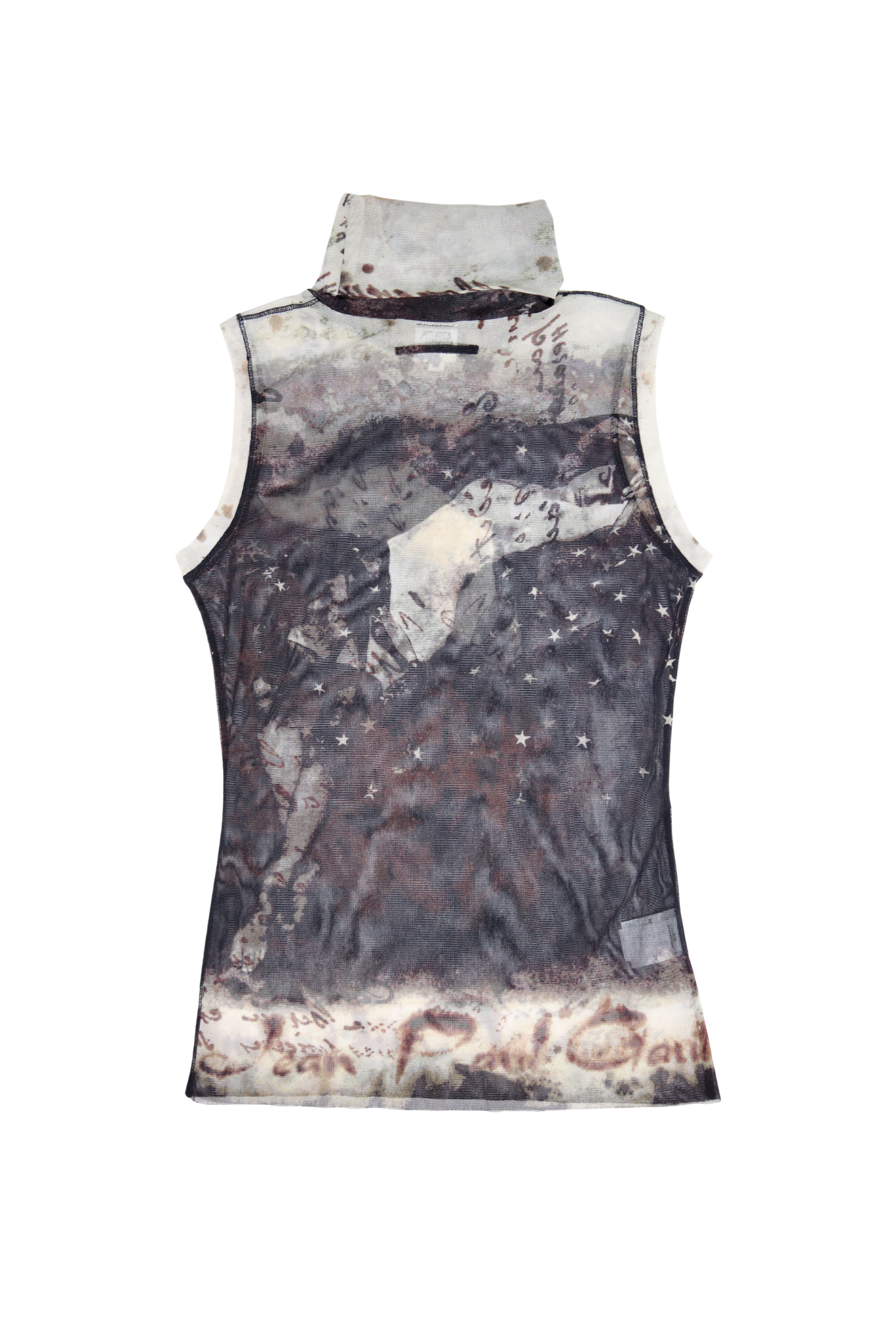 Vintage JPG ‘Sleeping Woman’ Printed Mesh Turtleneck Tank Top