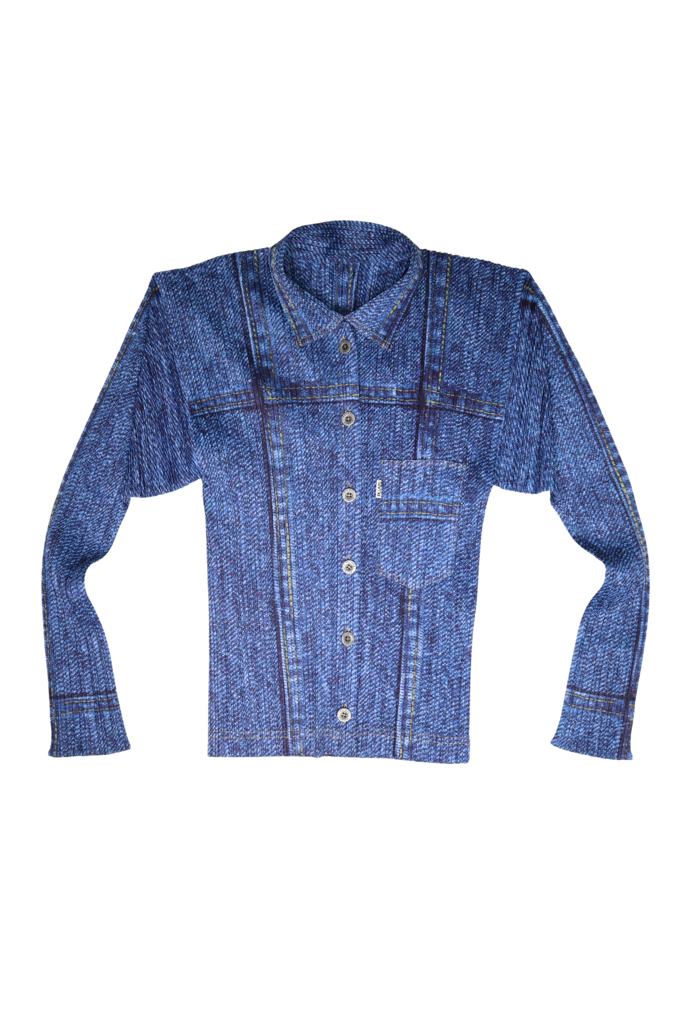 Vintage Issey Miyake Pleats Please Denim Printed Structured Long Sleeve Shirt