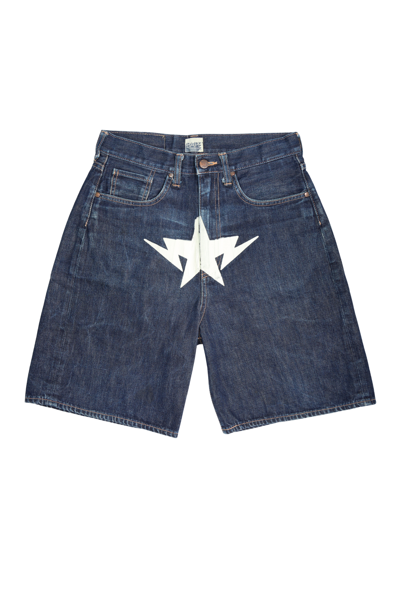 RARE BAPE “Bapesta” Medium Wash Denim Shorts