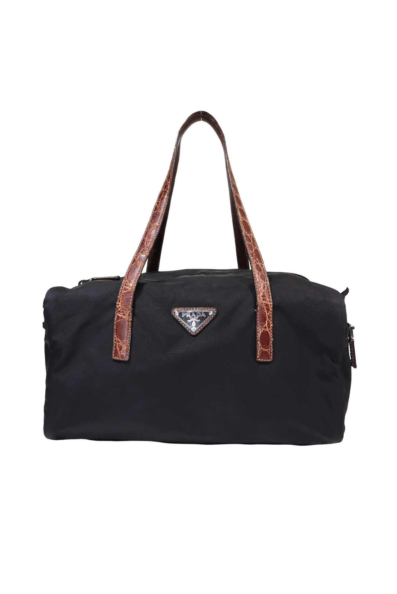 Prada 2013 Tessuto Boston Bag with Crocodile Leather Straps