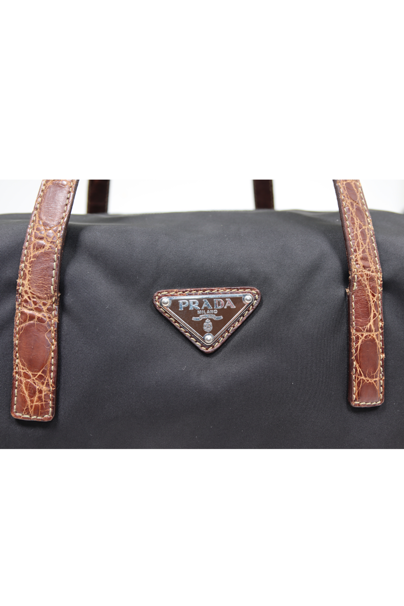 Prada 2013 Tessuto Boston Bag with Crocodile Leather Straps