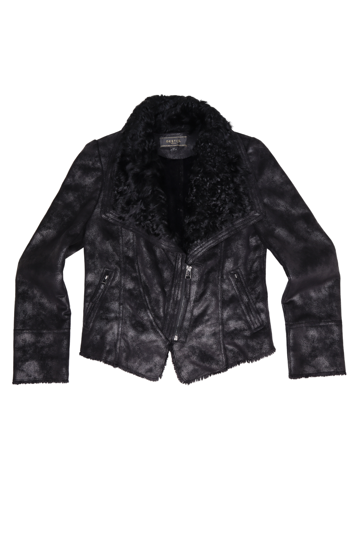 Vintage Shearling Fur Lined Textured Moto Jacket