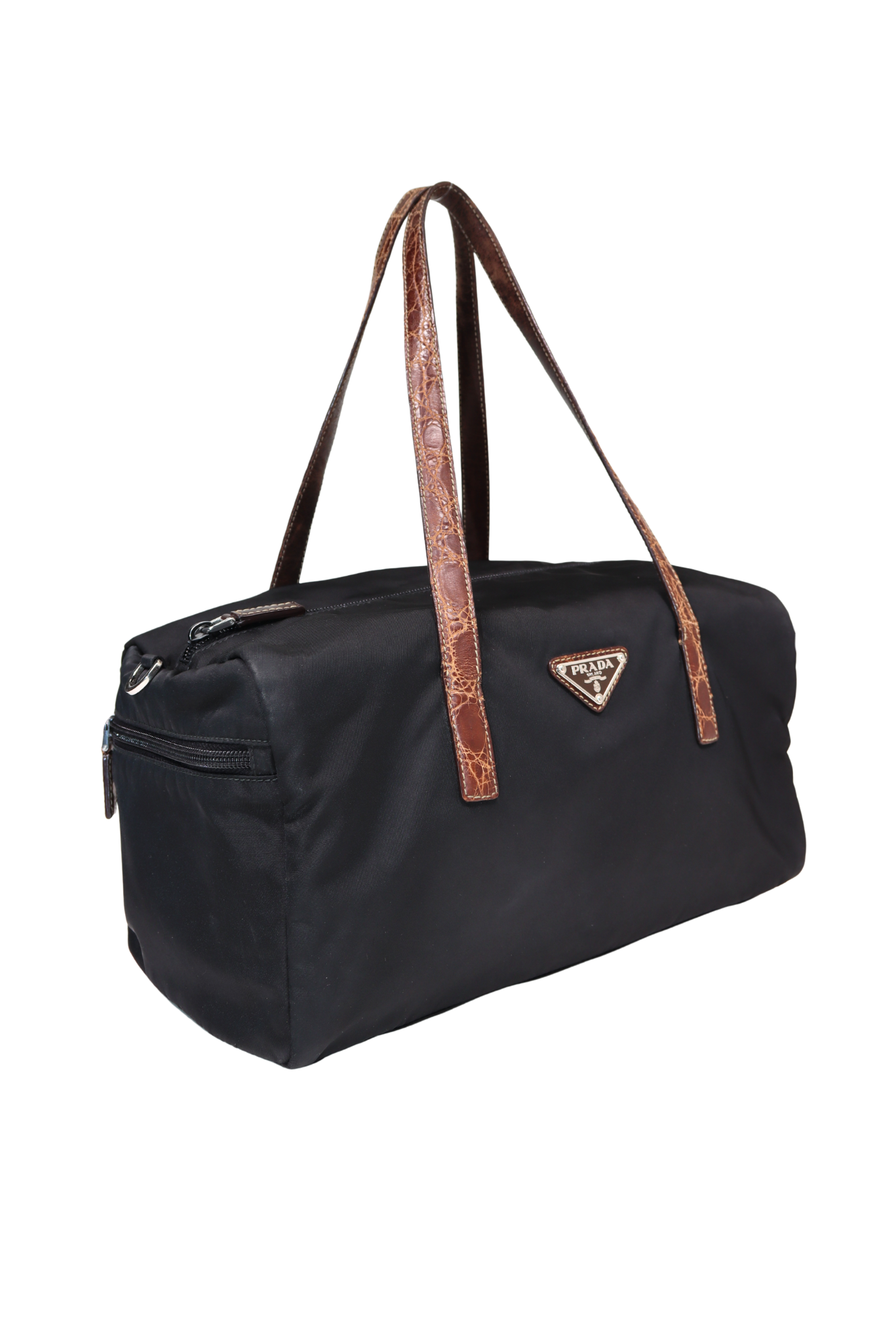 Prada 2013 Tessuto Boston Bag with Crocodile Leather Straps