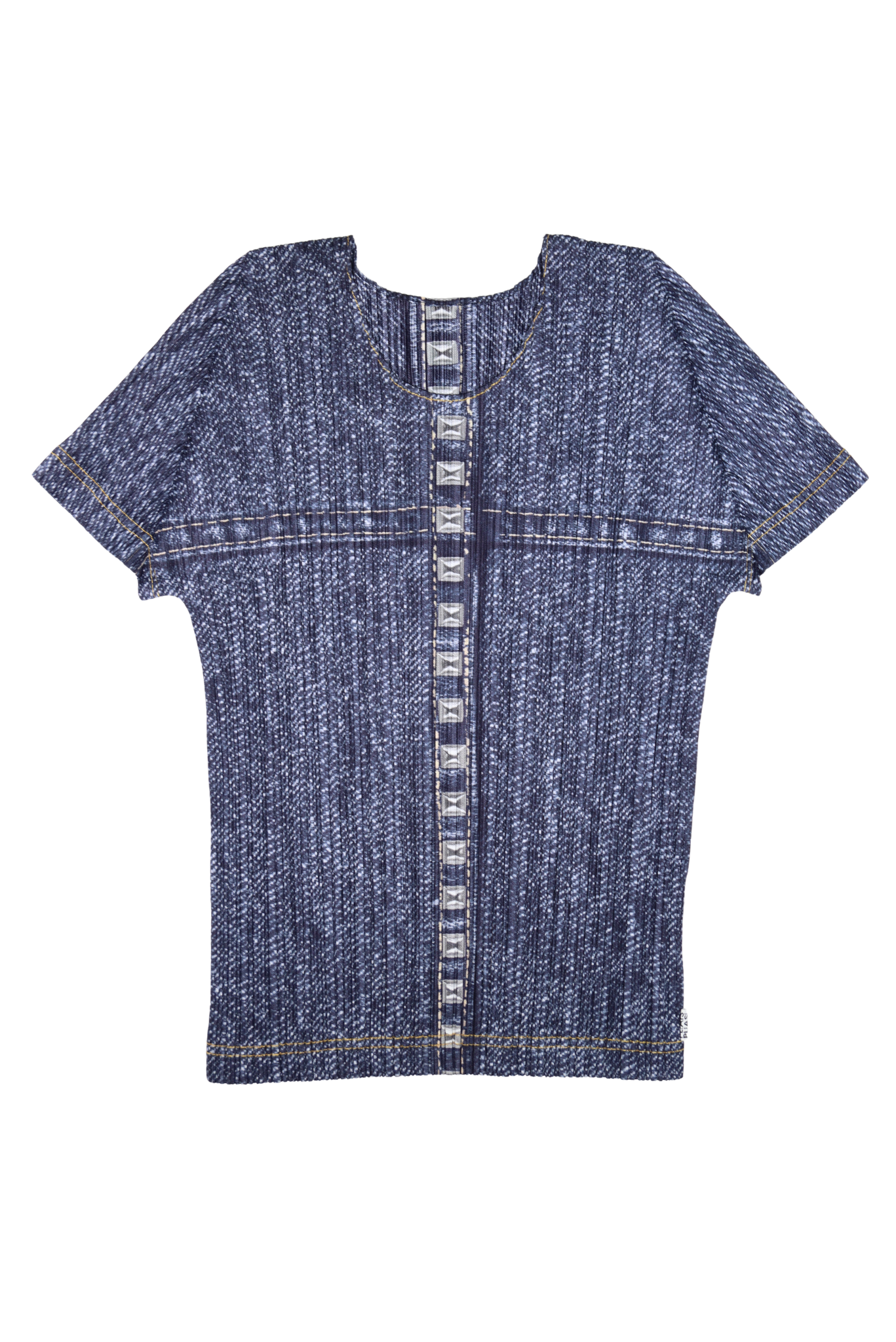 RARE Issey Miyake Pleats Please Denim Studded Pleated Shirt