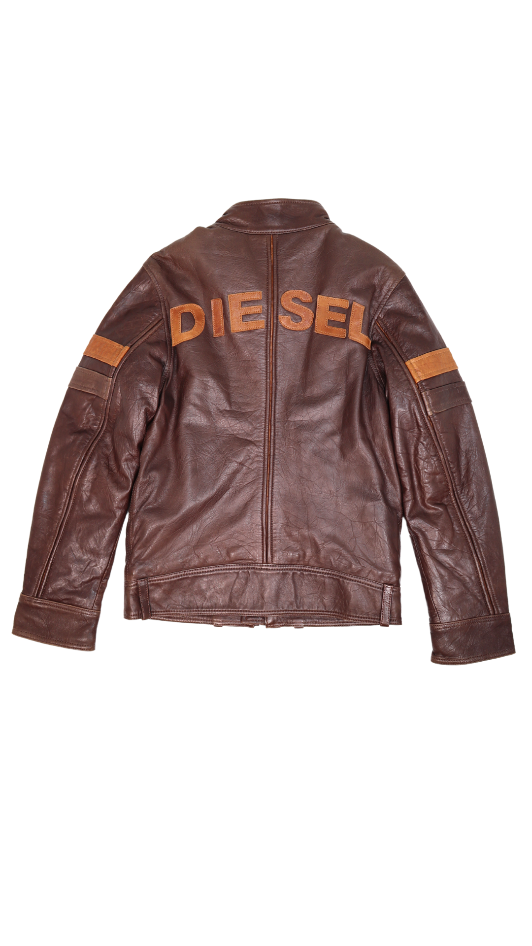 Diesel Brown Leather Moto Patch Logo Jacket