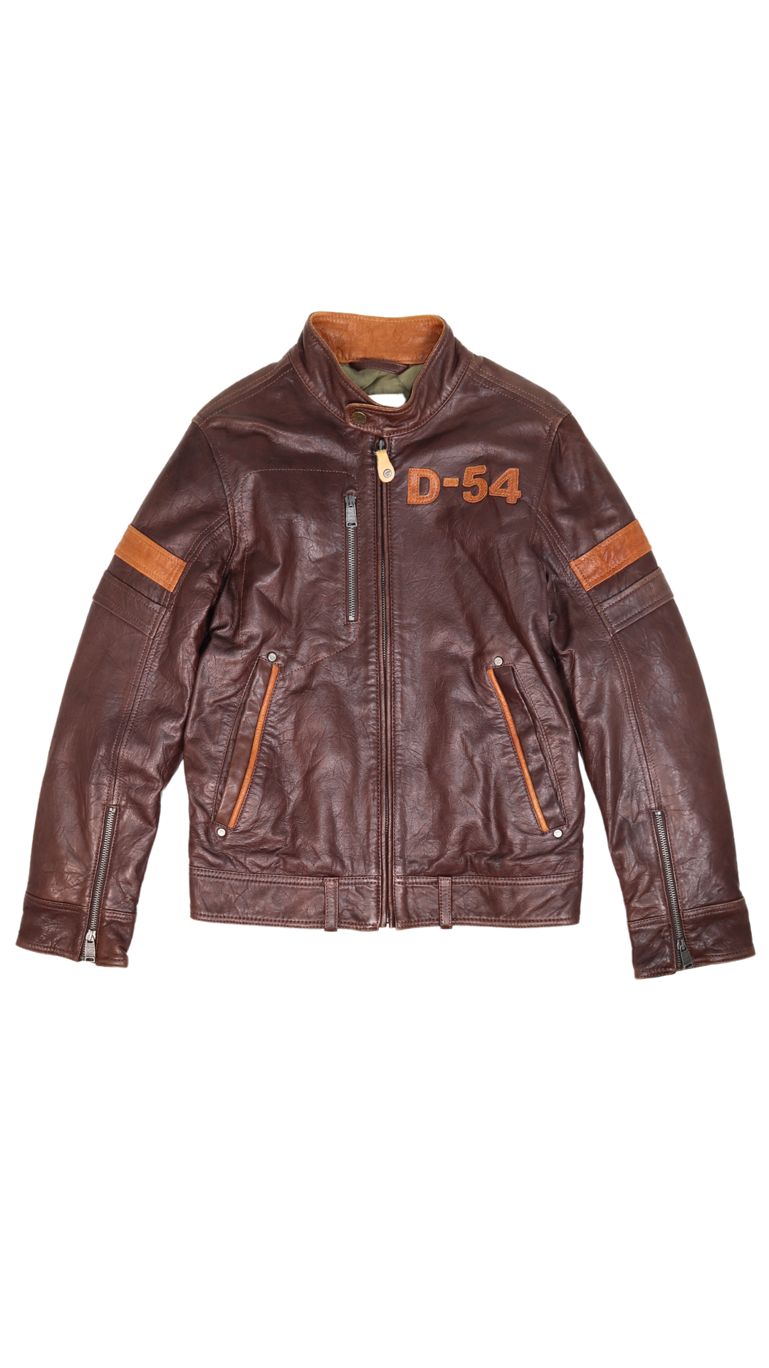 Diesel Brown Leather Moto Patch Logo Jacket