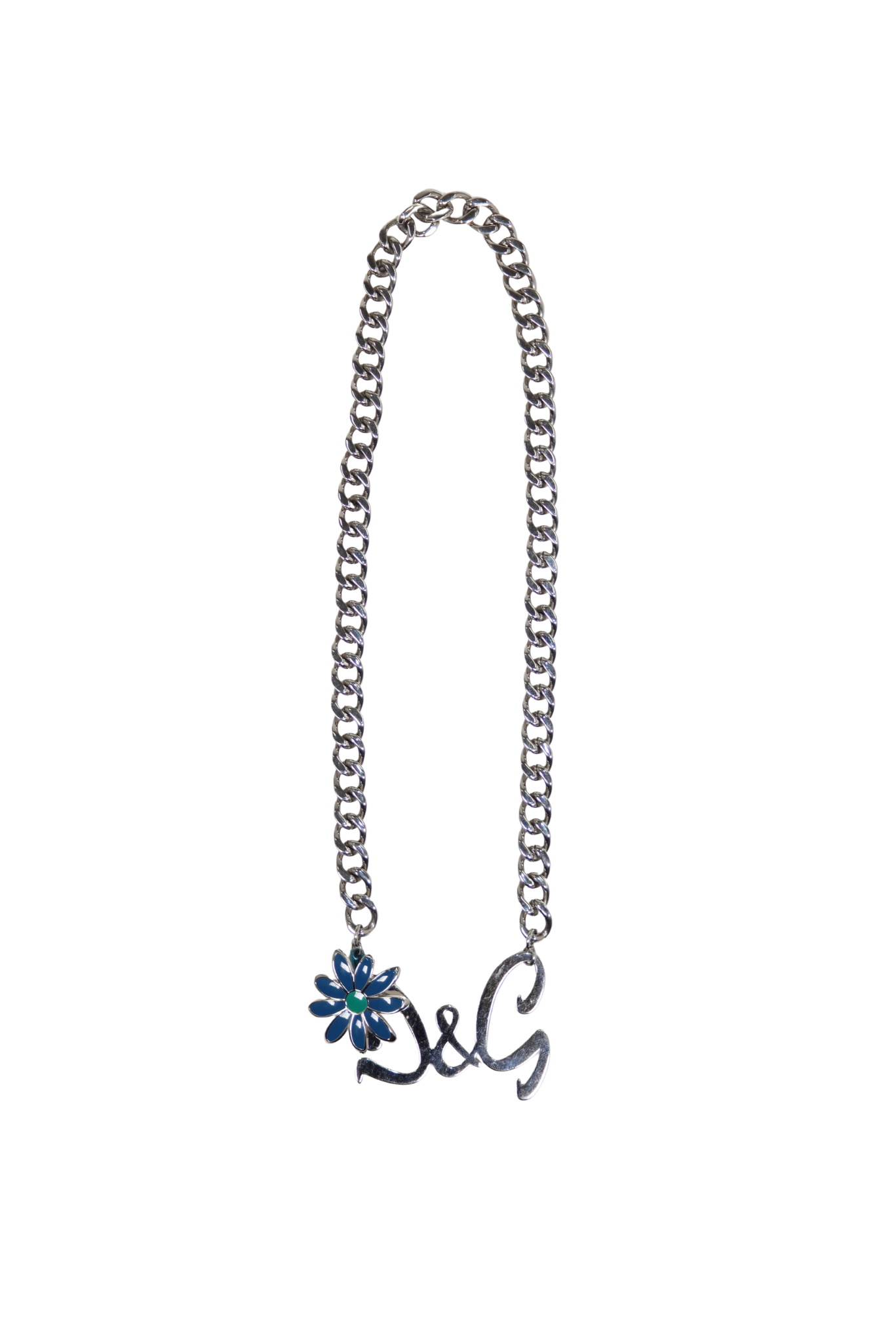 D&G Silver Detachable Chain Flower Pendant Necklace