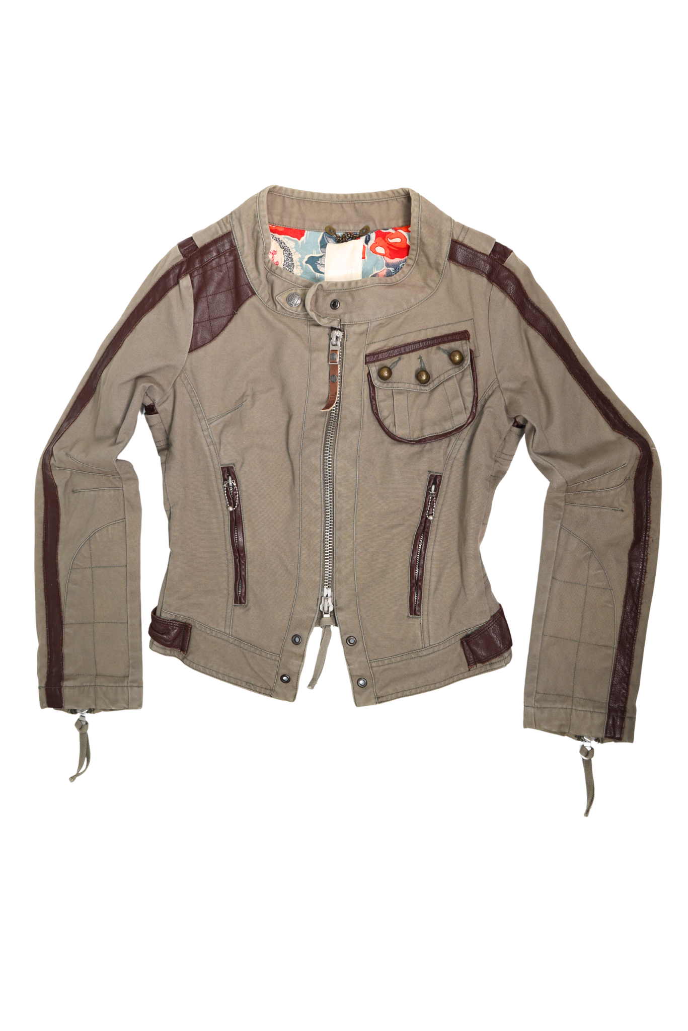 Vintage Diesel Military Leather Trim Moto Jacket