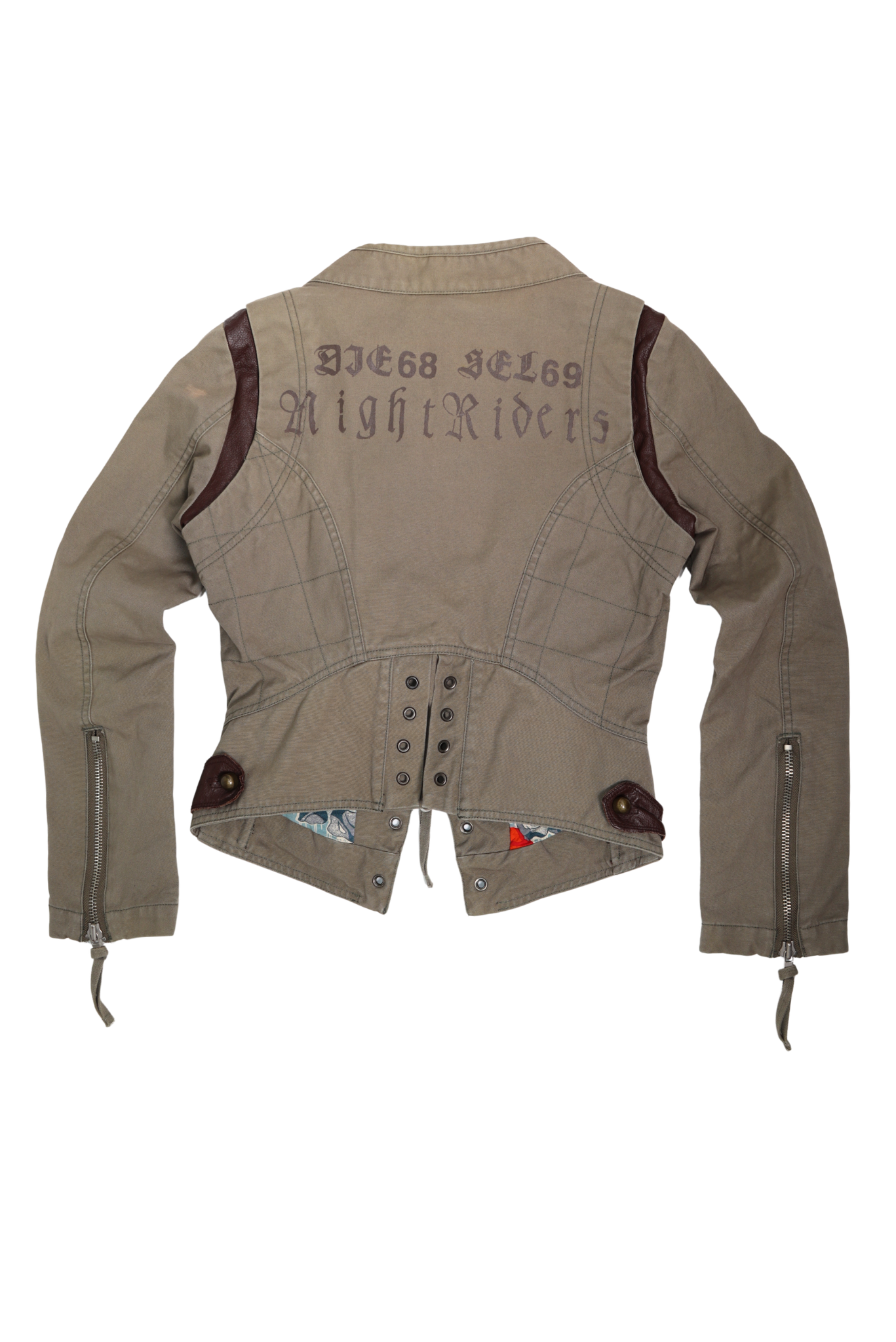 Vintage Diesel Military Leather Trim Moto Jacket