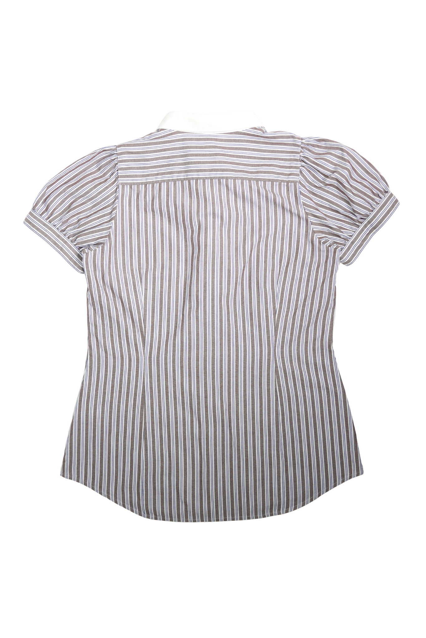 Vintage Burberry Tan & Blue Puff Sleeve Striped Shirt