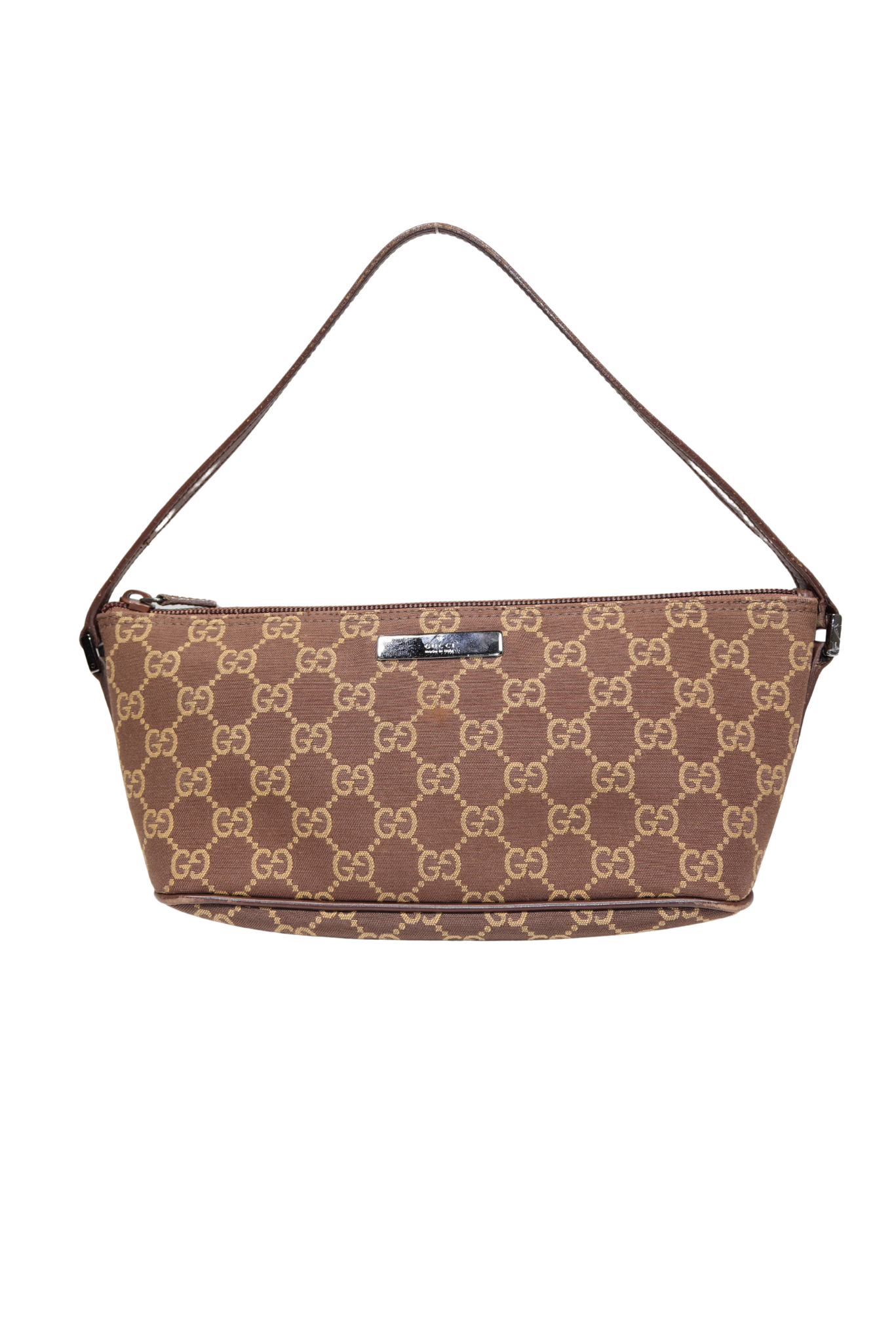90s Gucci Chocolate Monogram Canvas Boat Pochette Bag
