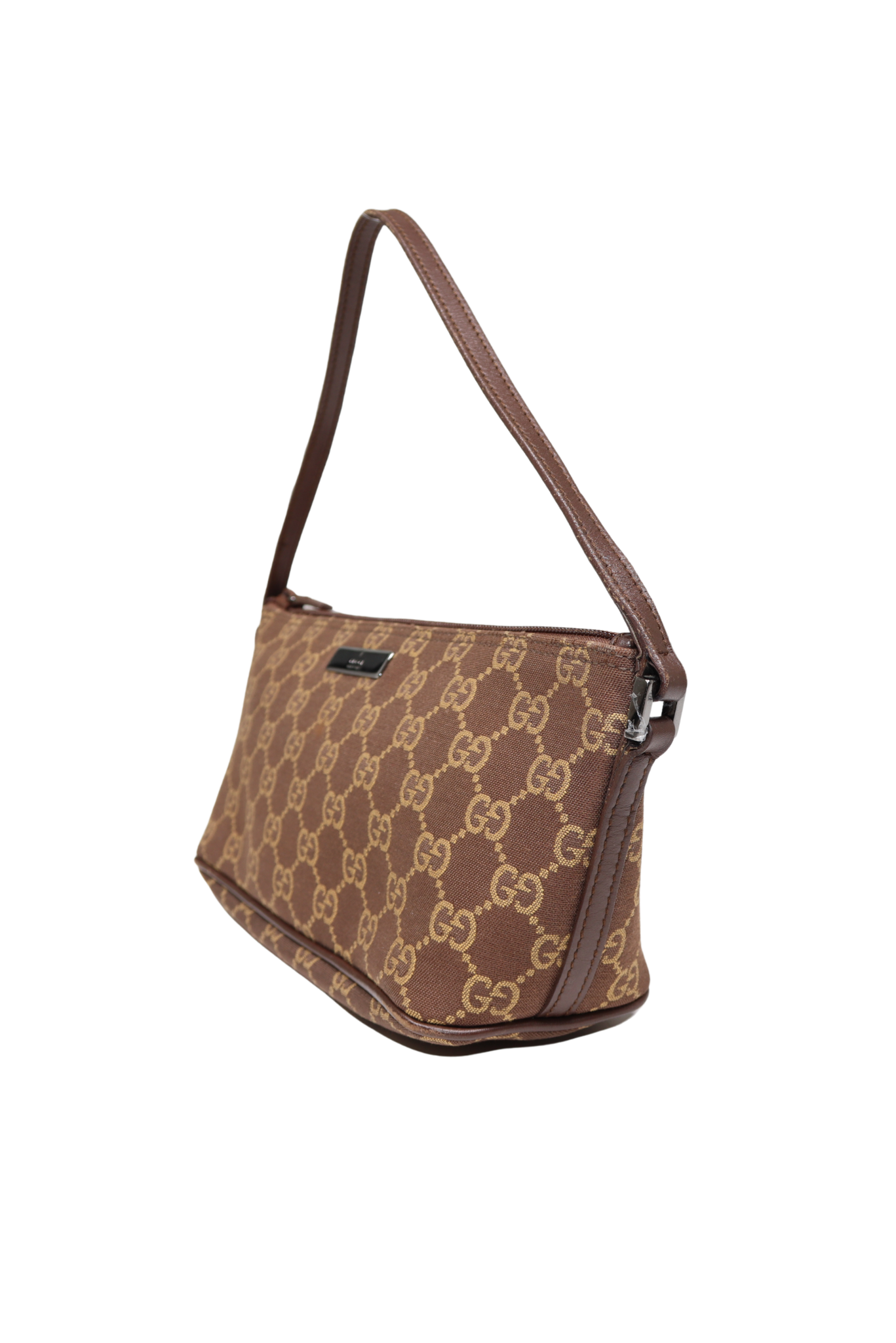 90s Gucci Chocolate Monogram Canvas Boat Pochette Bag