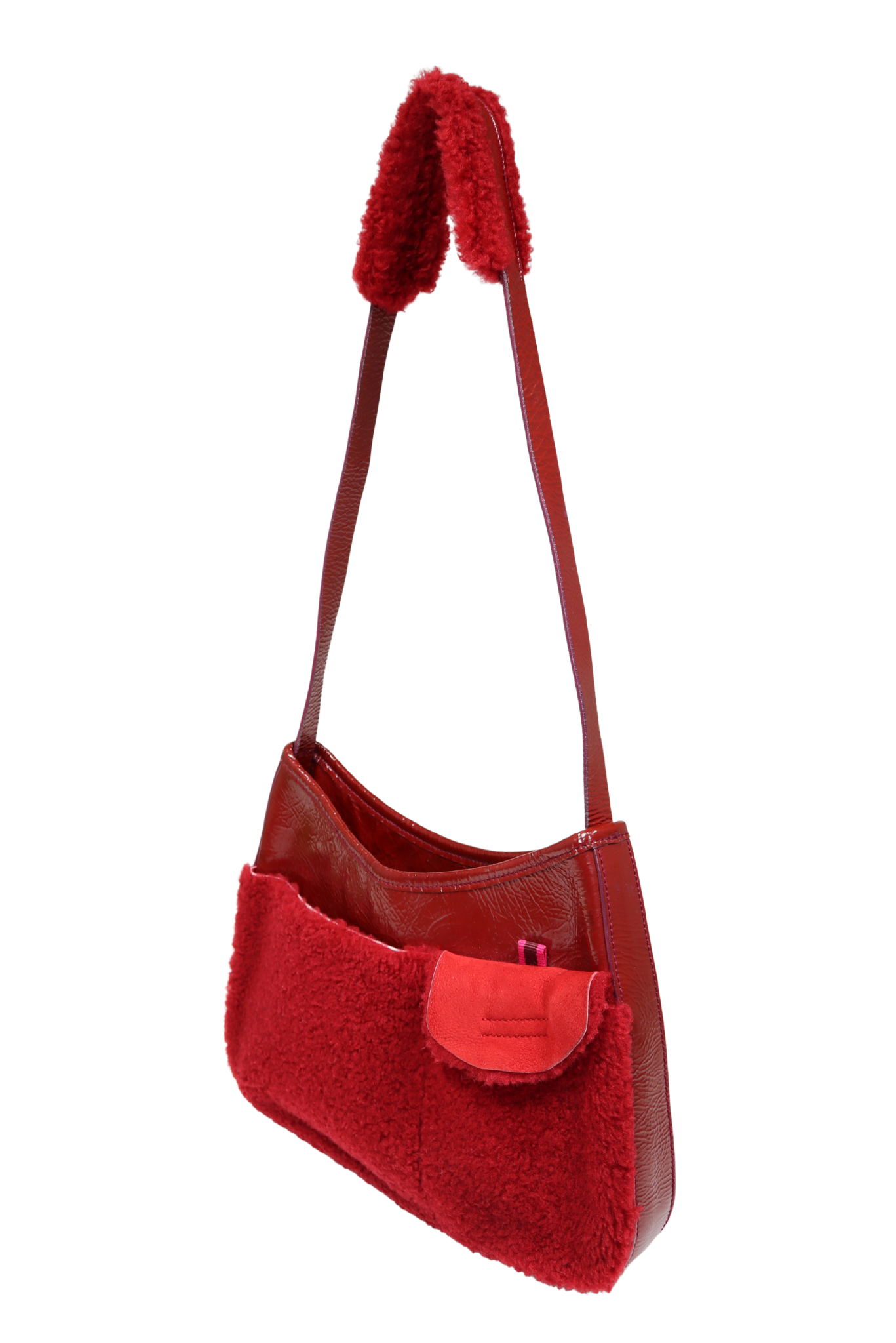 Vintage Archive FW1999 Miu Miu Red Leather and Mouton Shearling Shoulder Bag