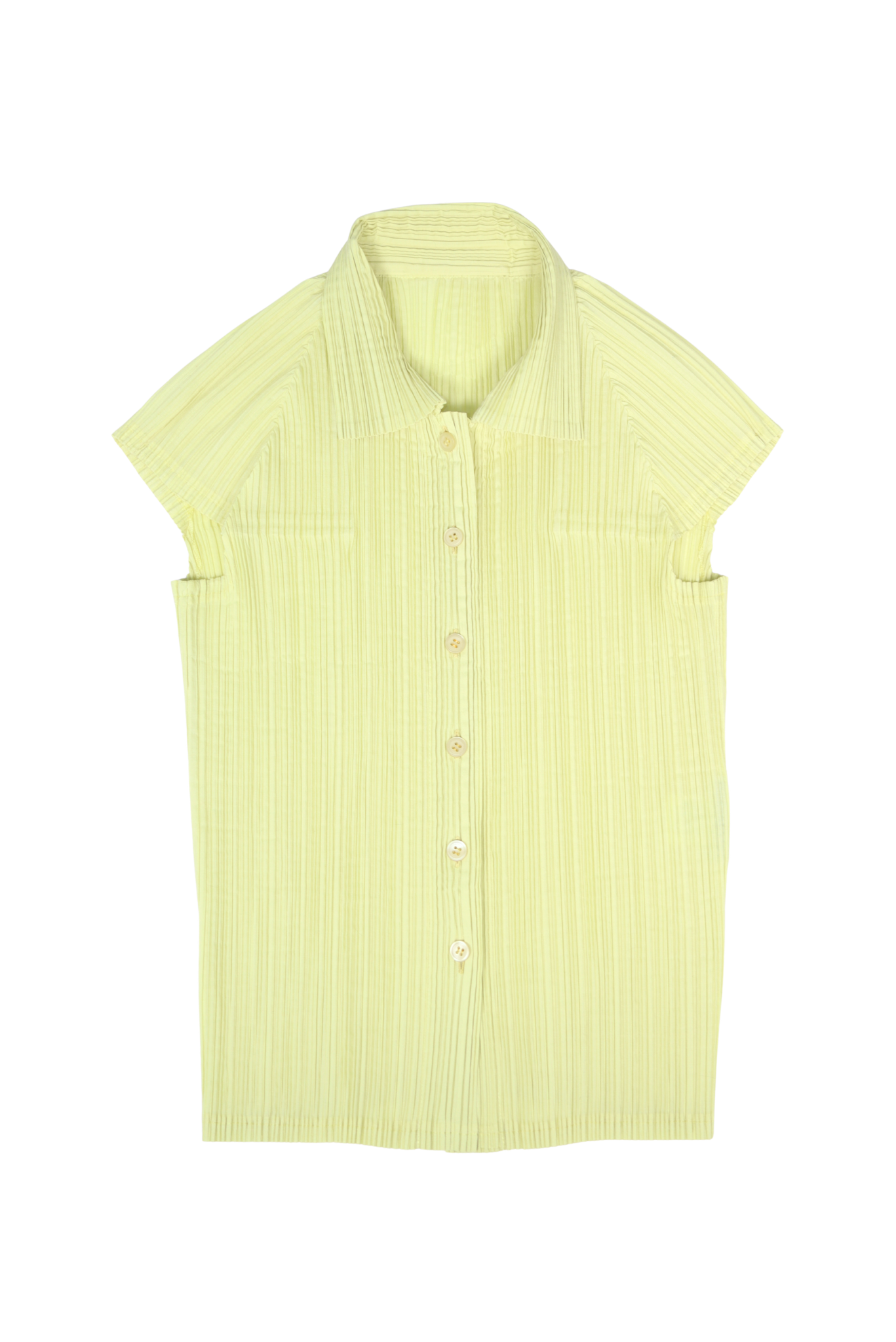 Issey Miyake Pleats Please Butter Yellow Button Down Shirt