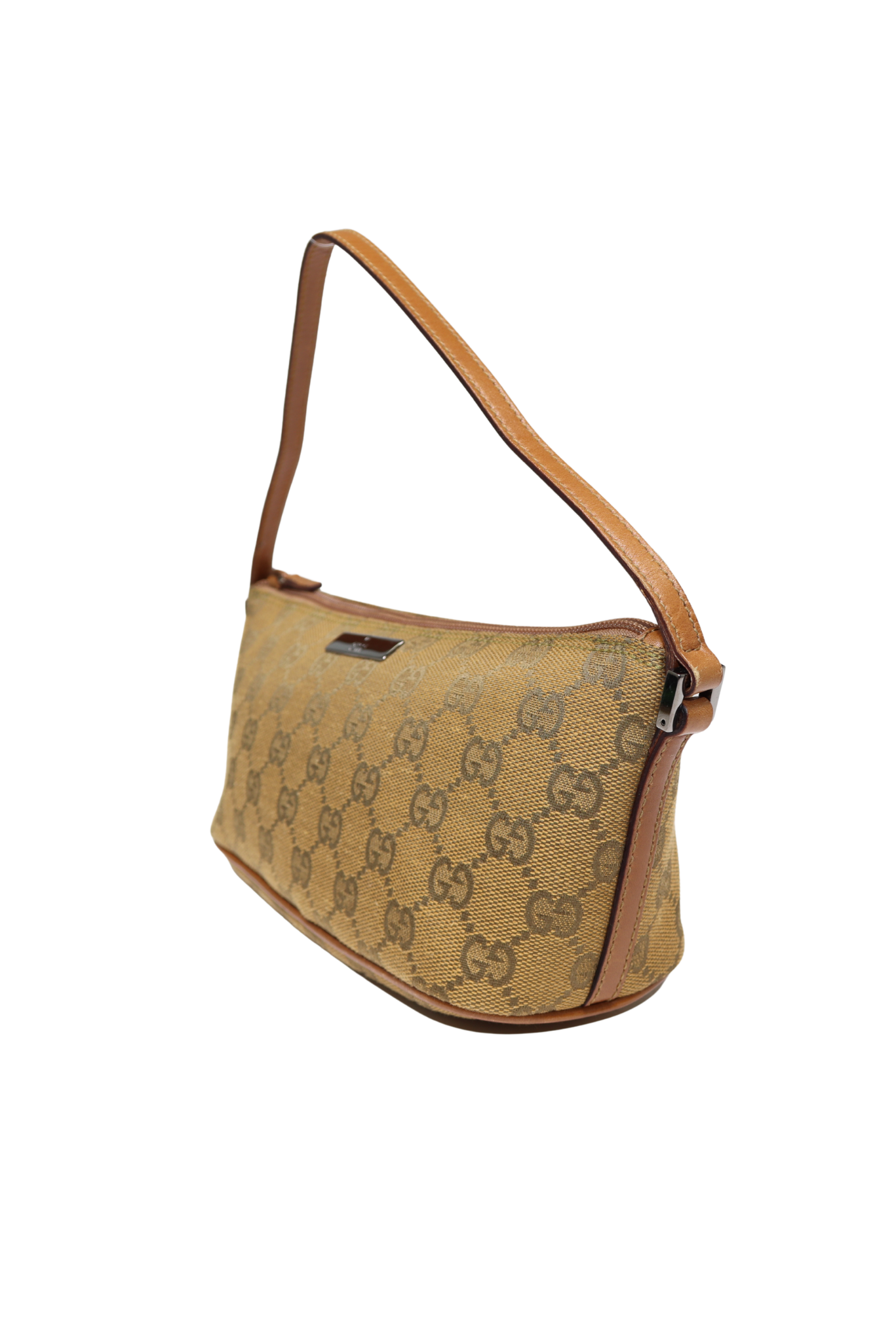 90s Gucci Honey Monogram Canvas Boat Pochette Handbag