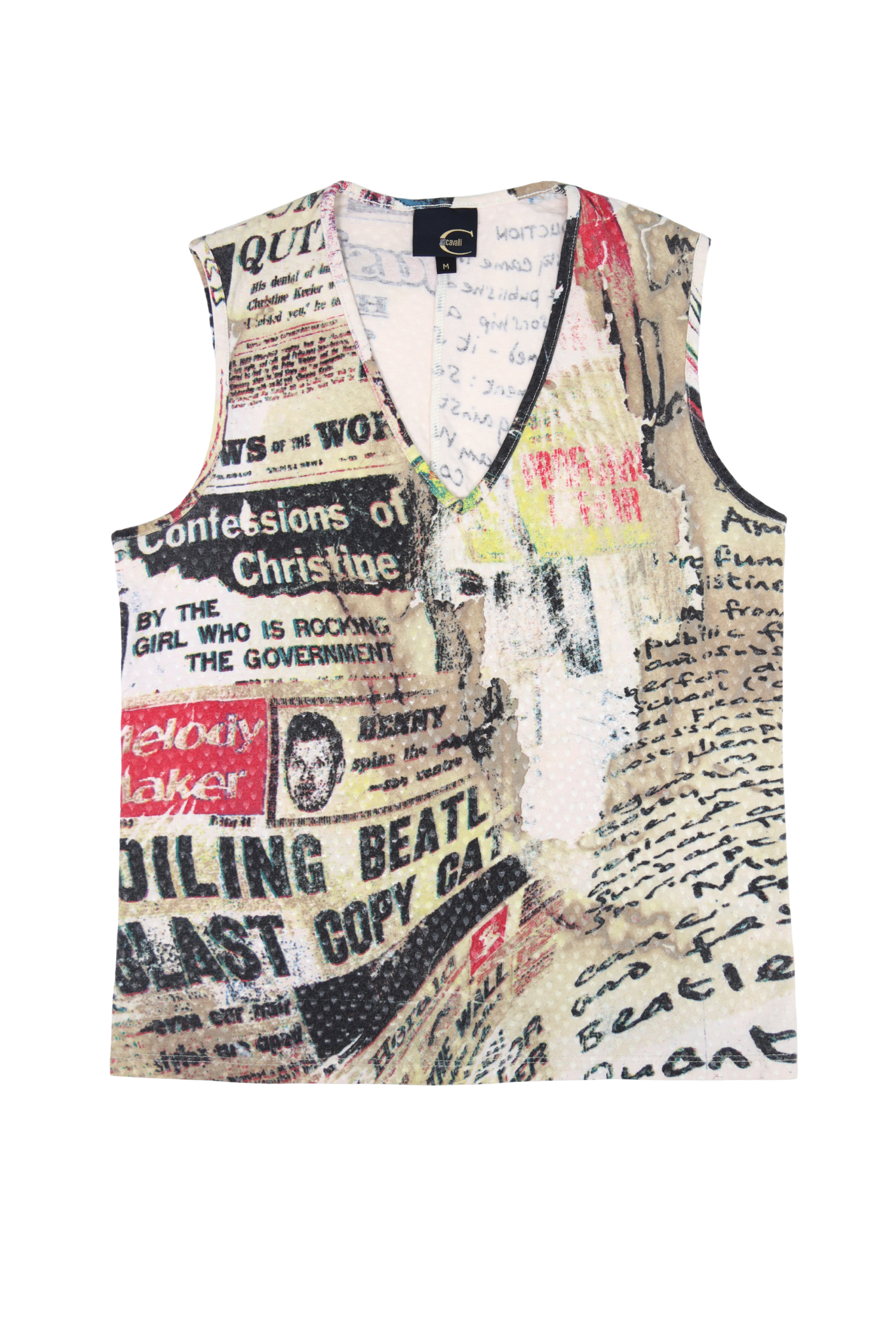 Vintage Roberto Cavalli Newspaper Gazette Print Tank