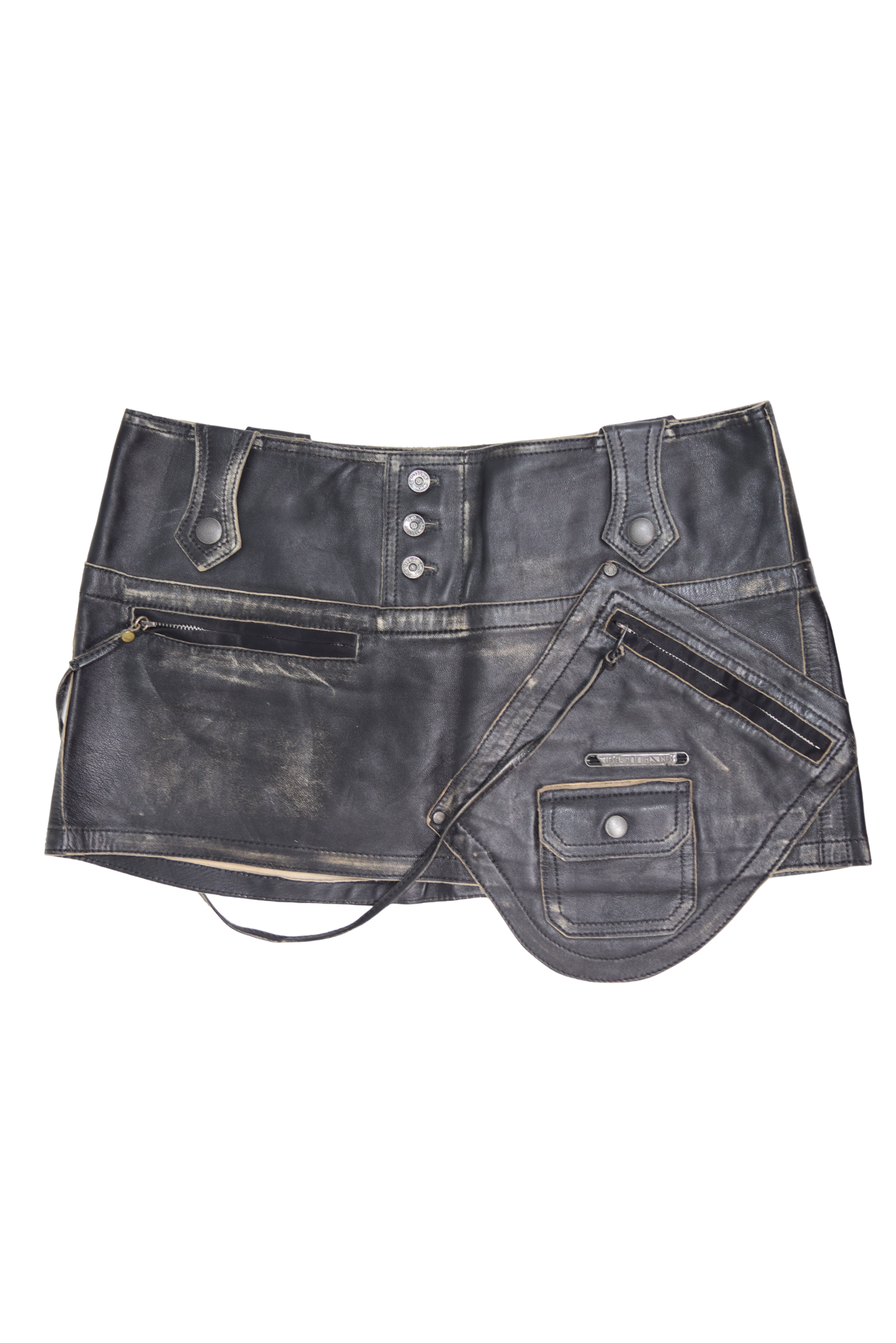 RARE Diesel Distressed Leather Cargo Mini Skirt
