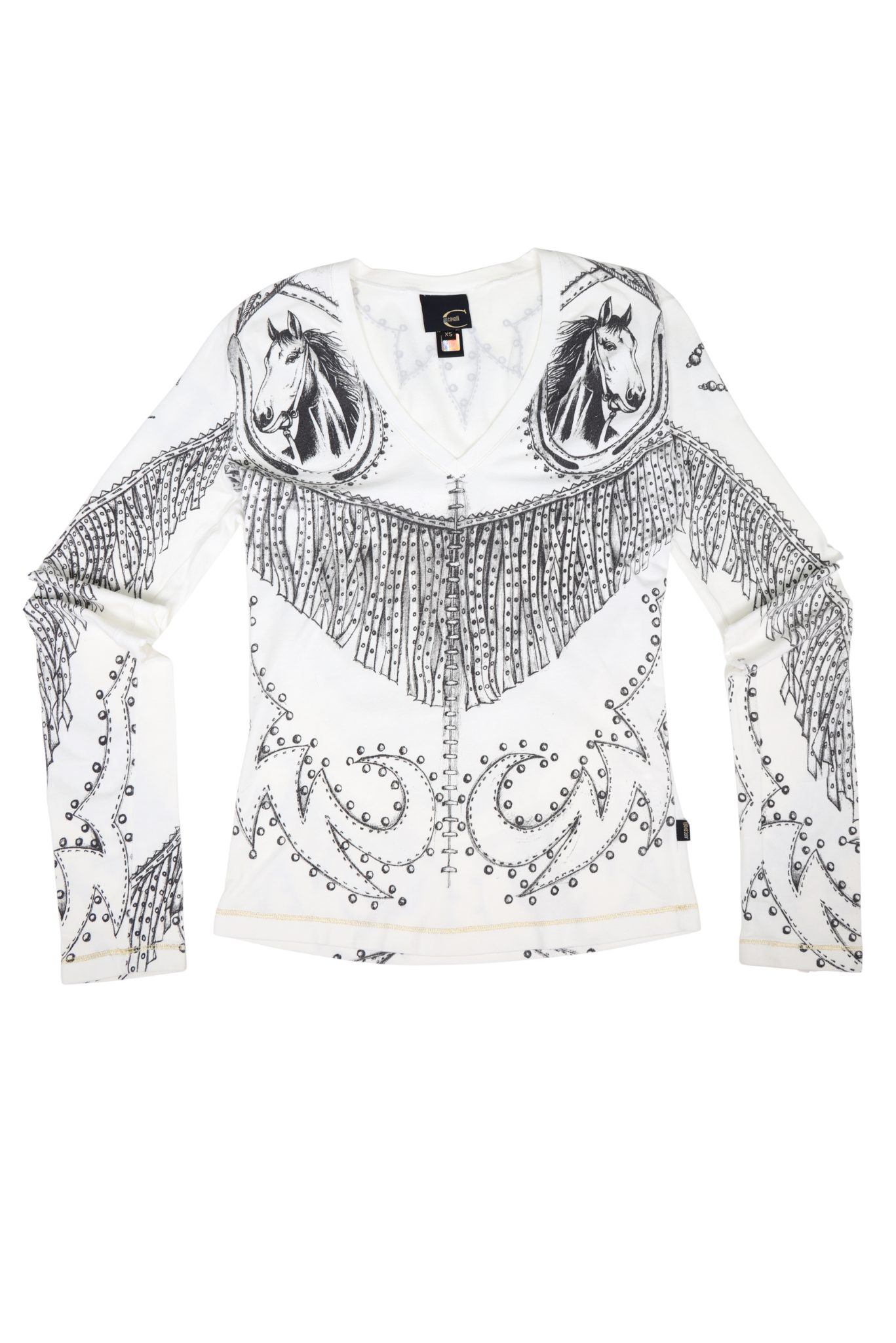 Vintage Just Cavalli Western-Inspired Horse and Fringe Graphic Shirt