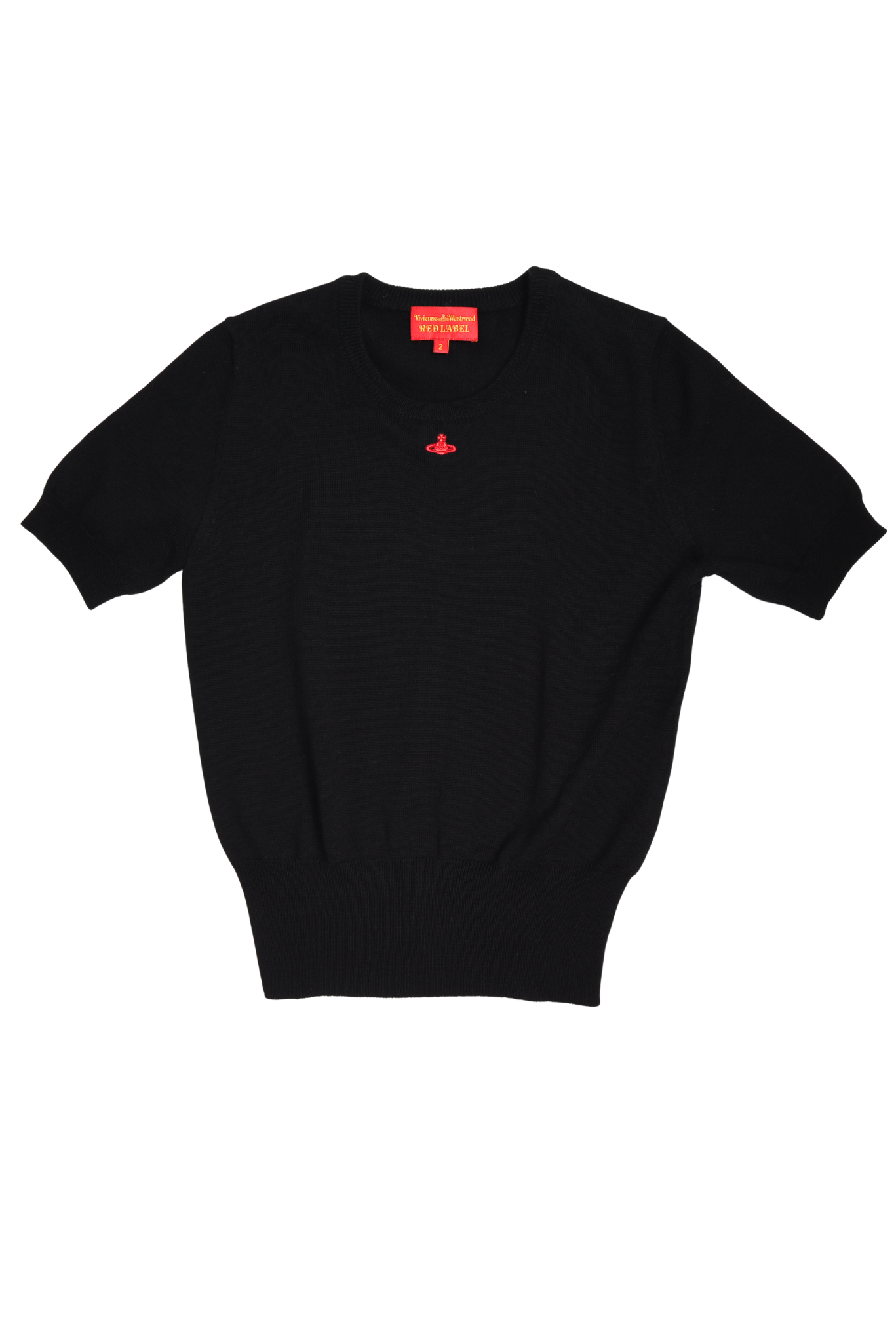 Vivienne Westwood Red Center Orb Logo Black Knit Short Sleeve