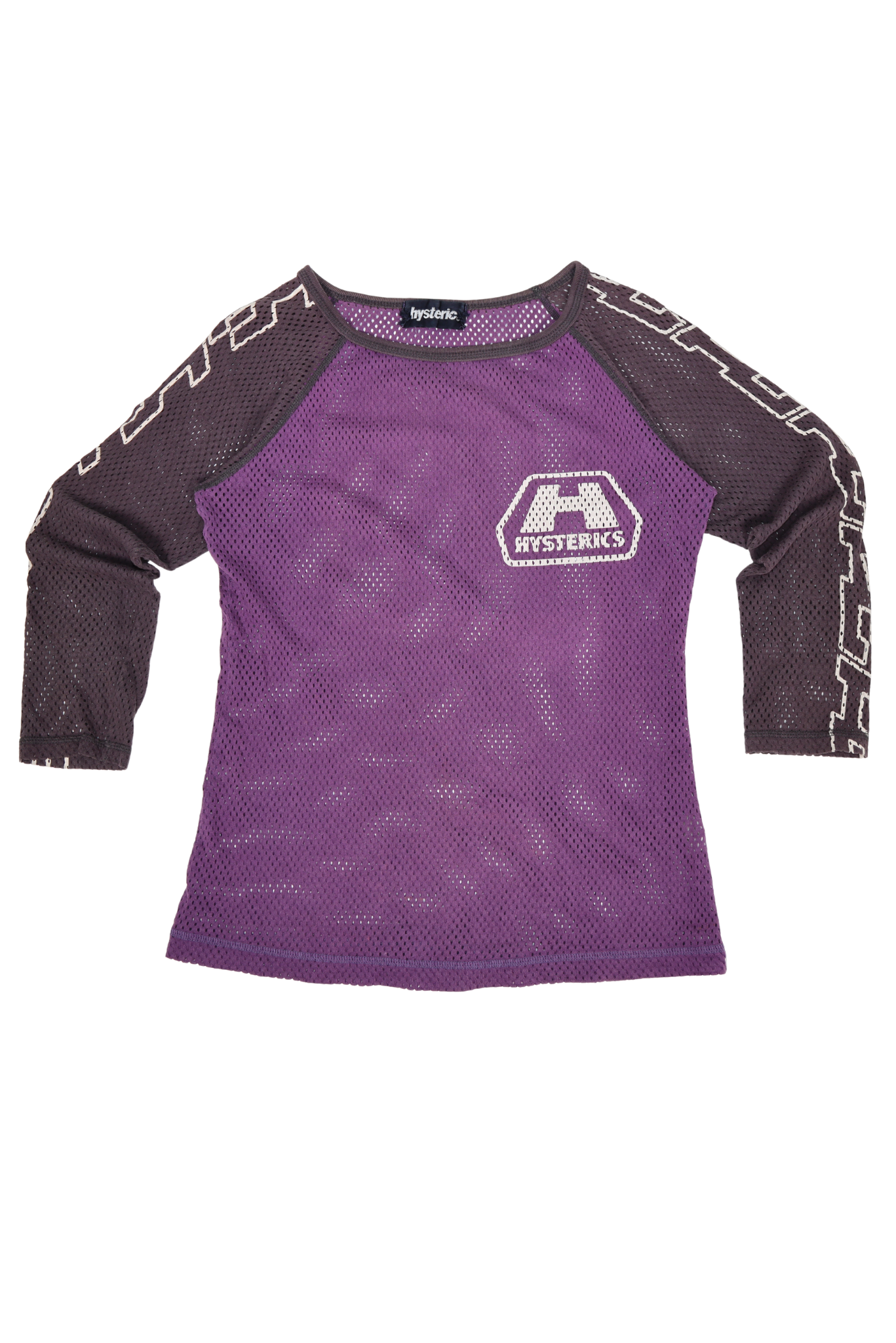1990s Hysteric Glamour Purple "Hysteric" Mesh Long Sleeve