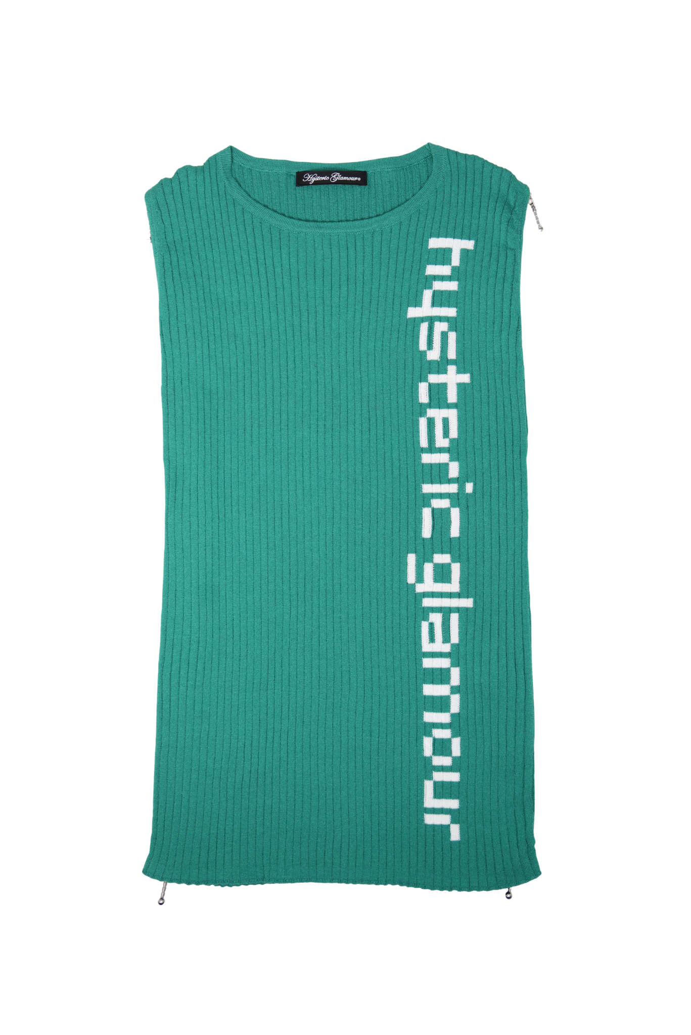 Hysteric Glamour Knit Ribbed Teal Logo Zipper Tank