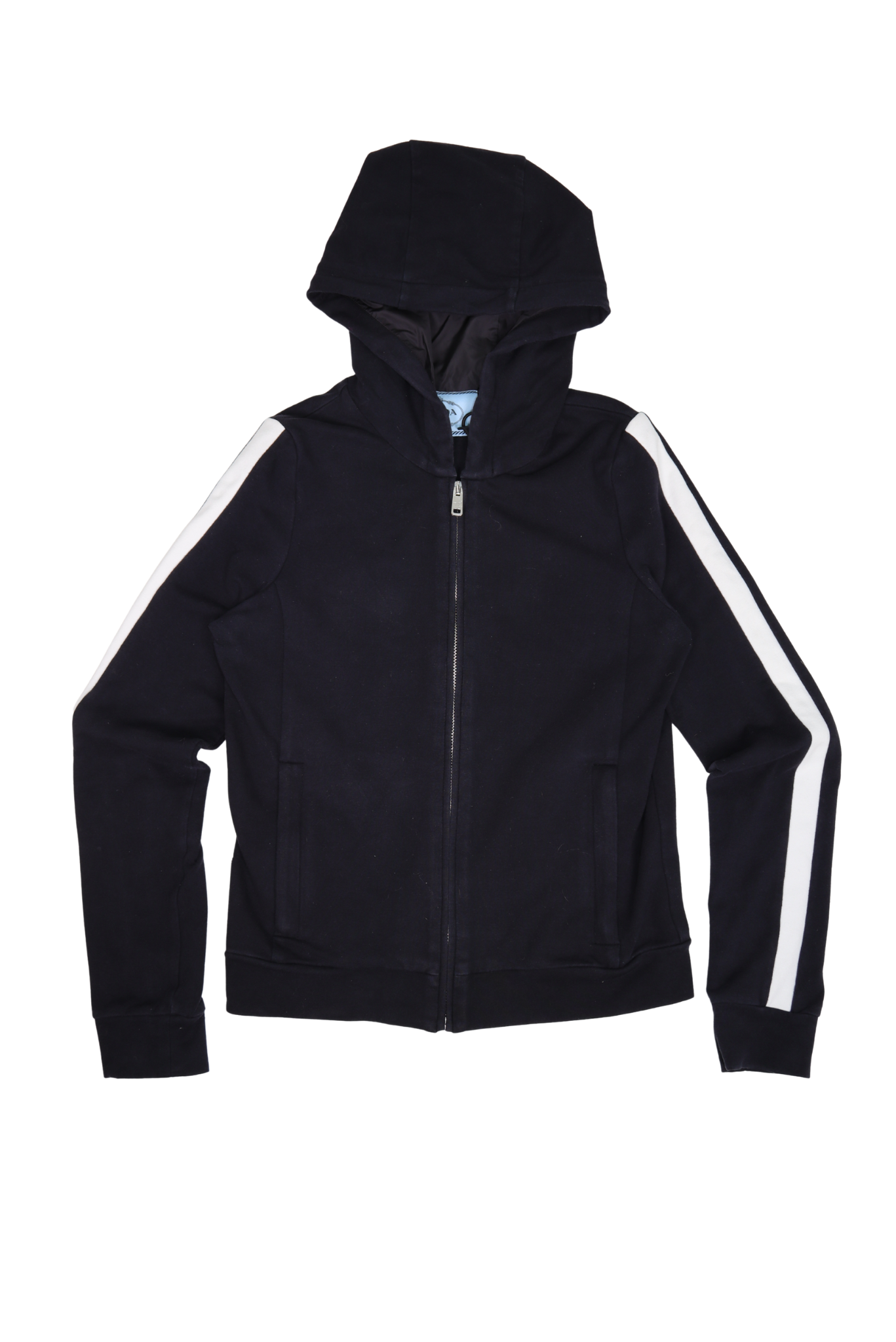 PRADA Stripe Shoulder Black Sporty Hooded Sweater