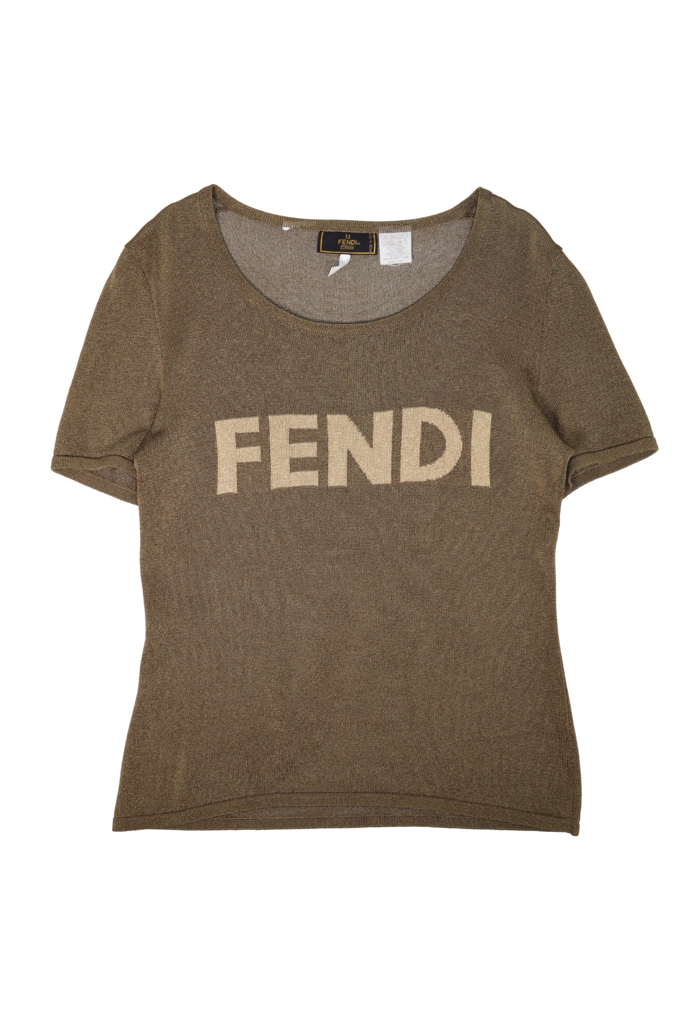 Vintage FENDI Logo Gold Shimmered Sheer S/S Top