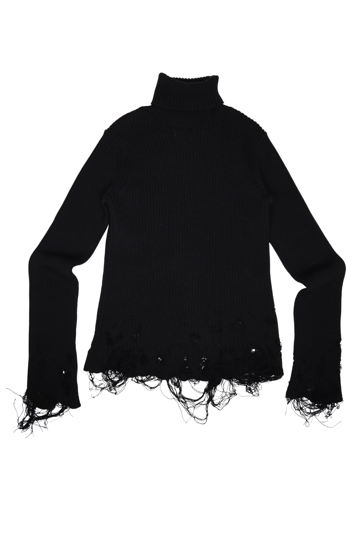 Balenciaga Distressed Ribbed Black Turtleneck