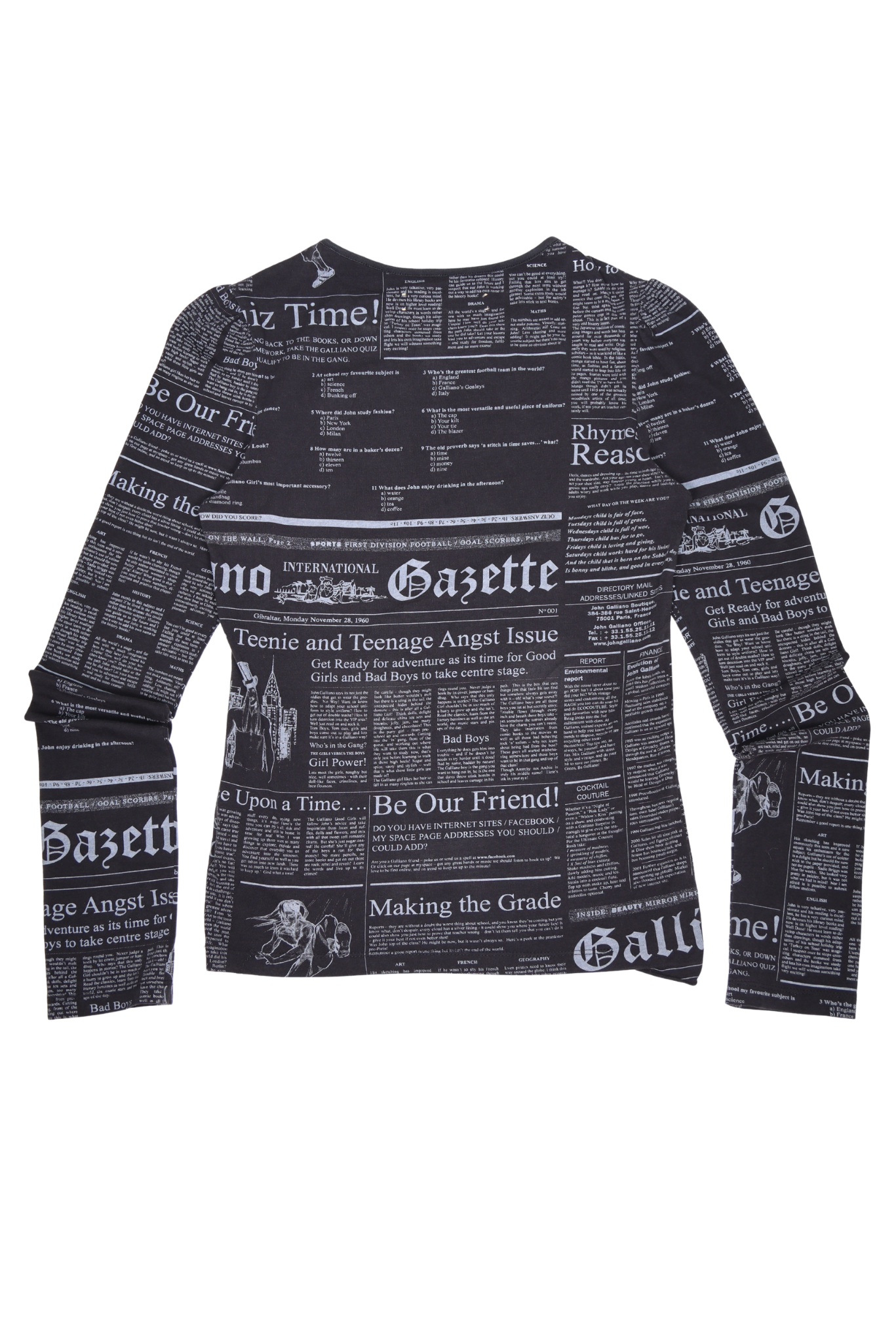 JOHN GALLIANO Gazette Newspaper Longsleeve Shirt