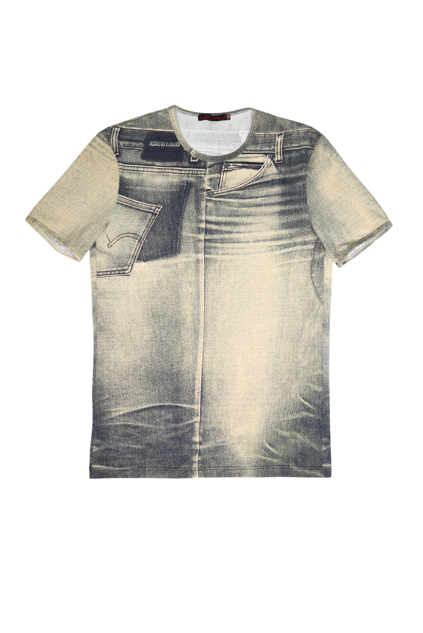 Vintage Roberto Cavalli Distressed  Denim Printed T-shirt